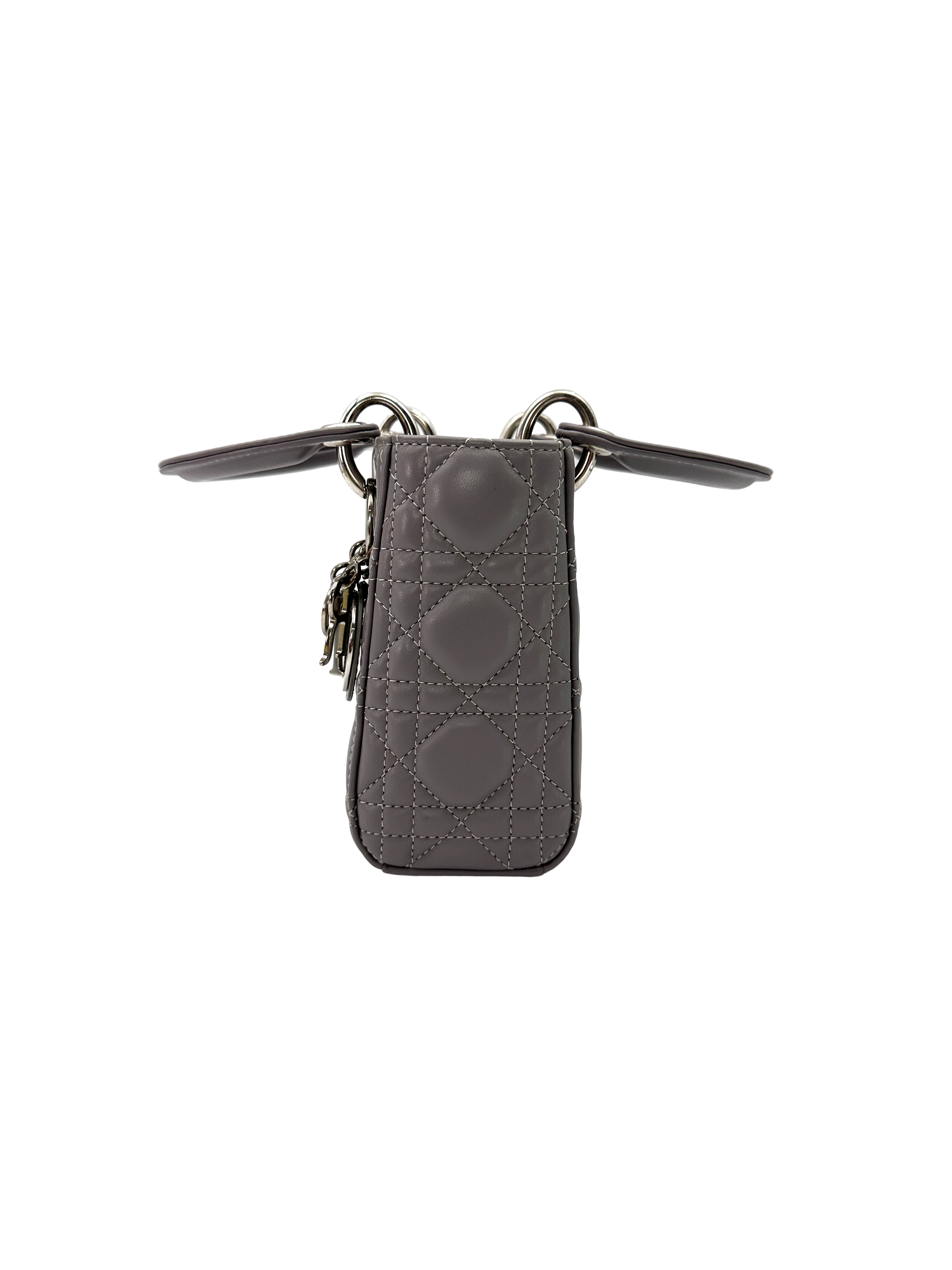 Christian Dior Lady Dior Grey Cannage Lambskin Handle Bag DR867