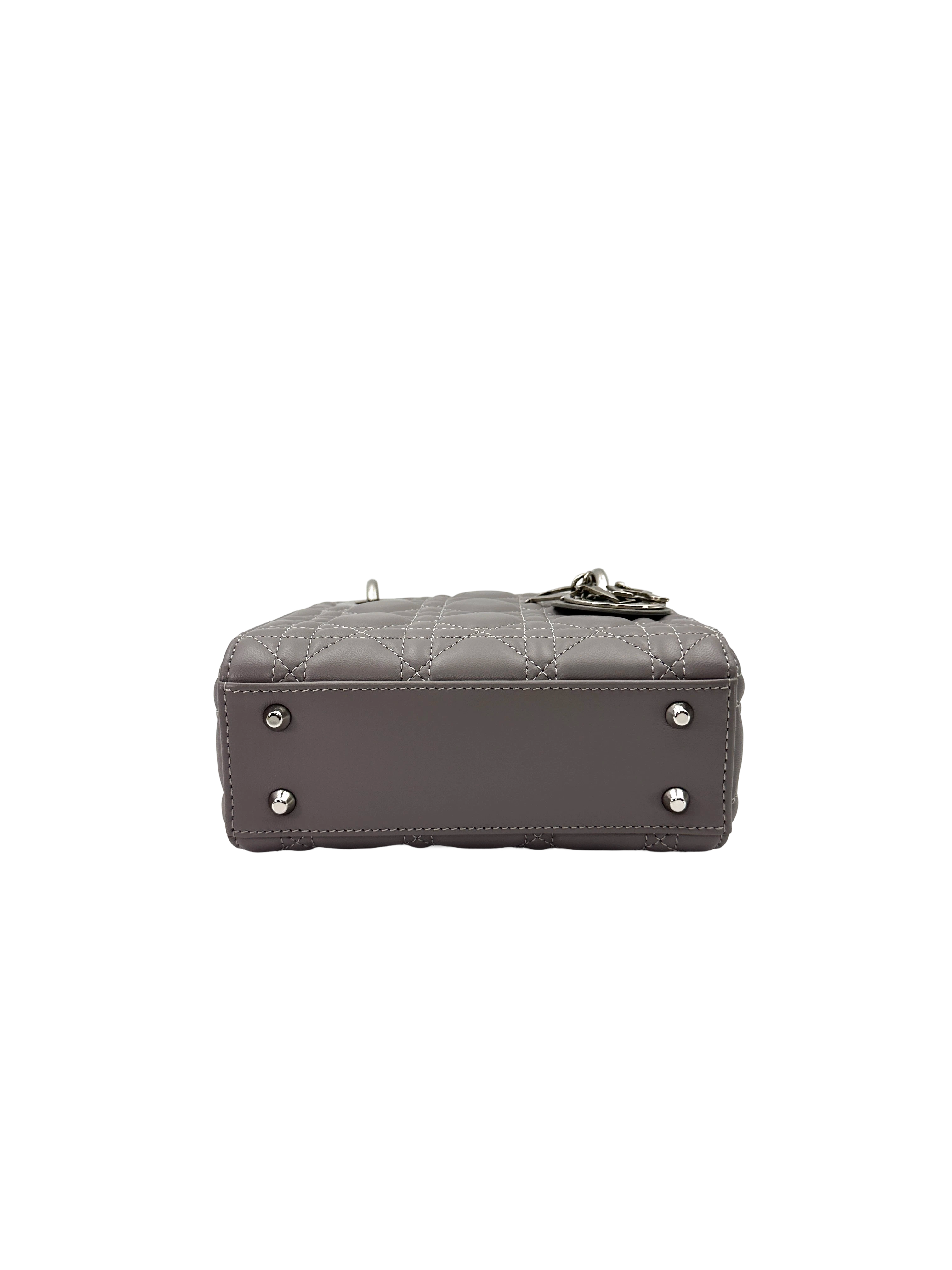 Christian Dior Lady Dior Grey Cannage Lambskin Handle Bag DR867