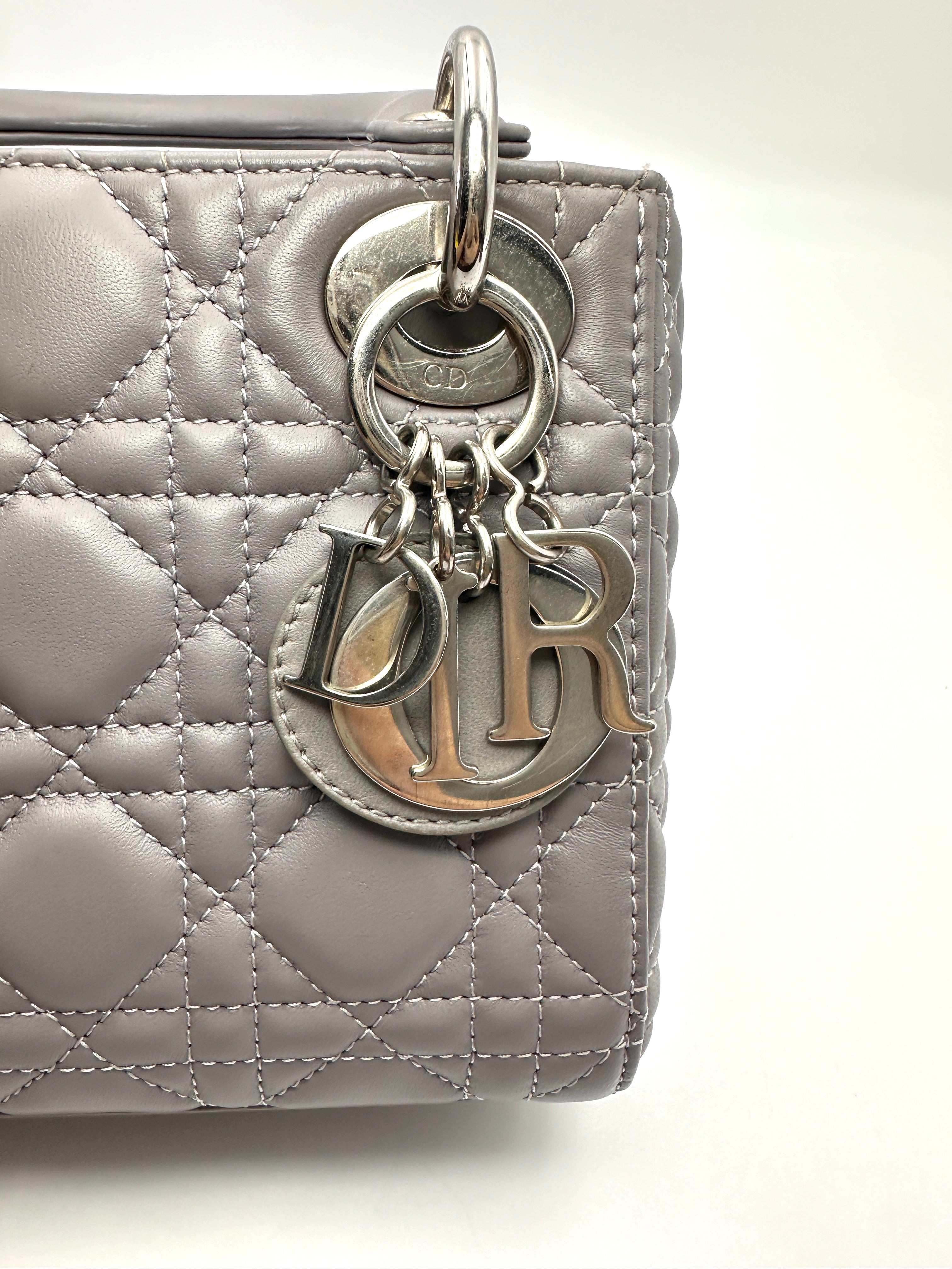 Christian Dior Lady Dior Grey Cannage Lambskin Handle Bag DR867