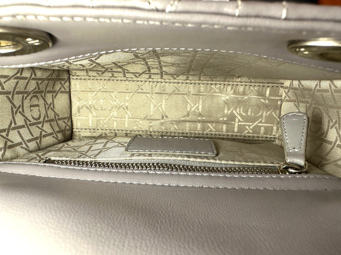 Christian Dior Lady Dior Grey Cannage Lambskin Handle Bag DR867