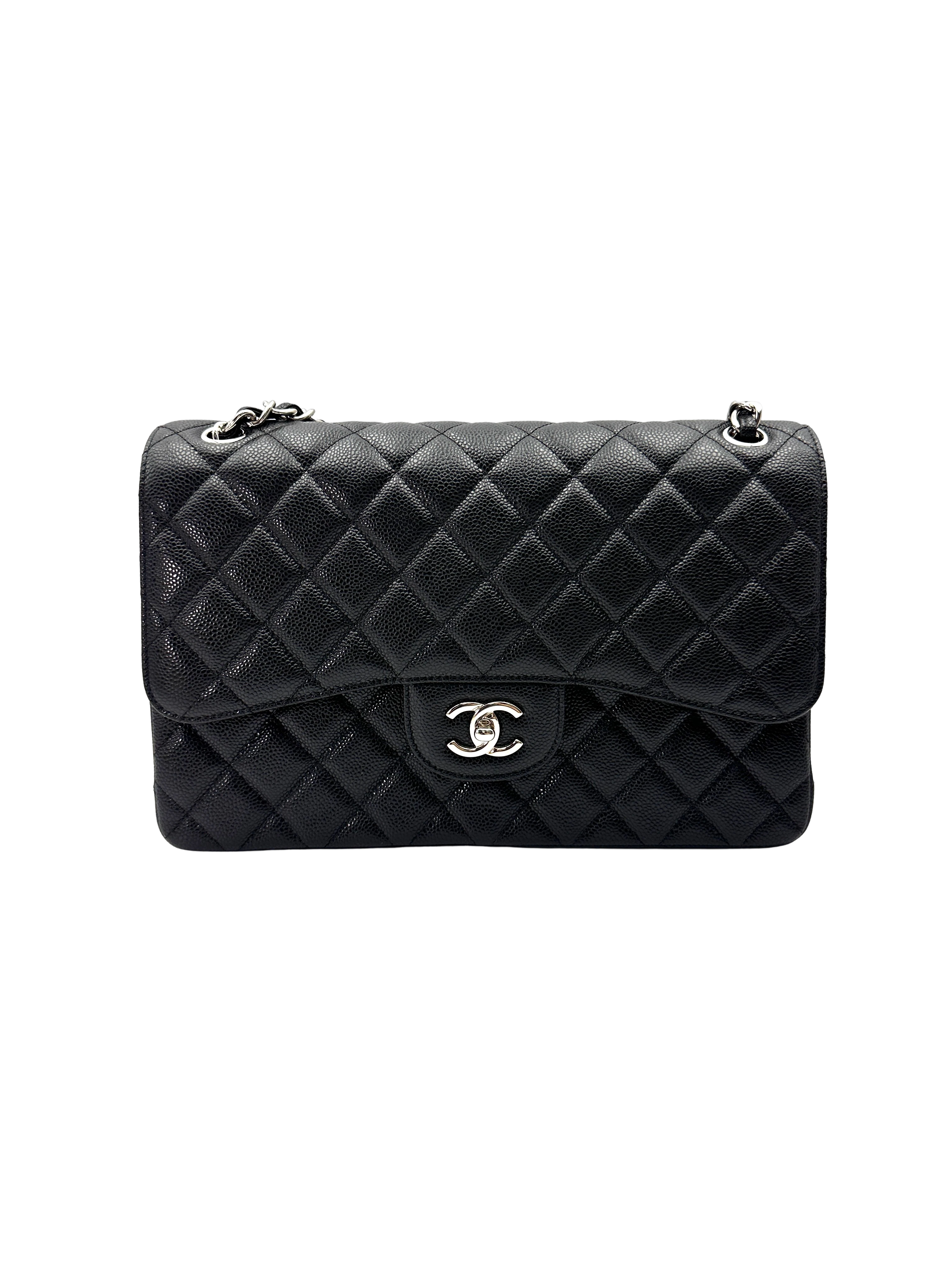 Chanel Classic Flap Black Quilted Leather Medium Size Shoulder Bag With Silver Hardware(14***50) CC2418