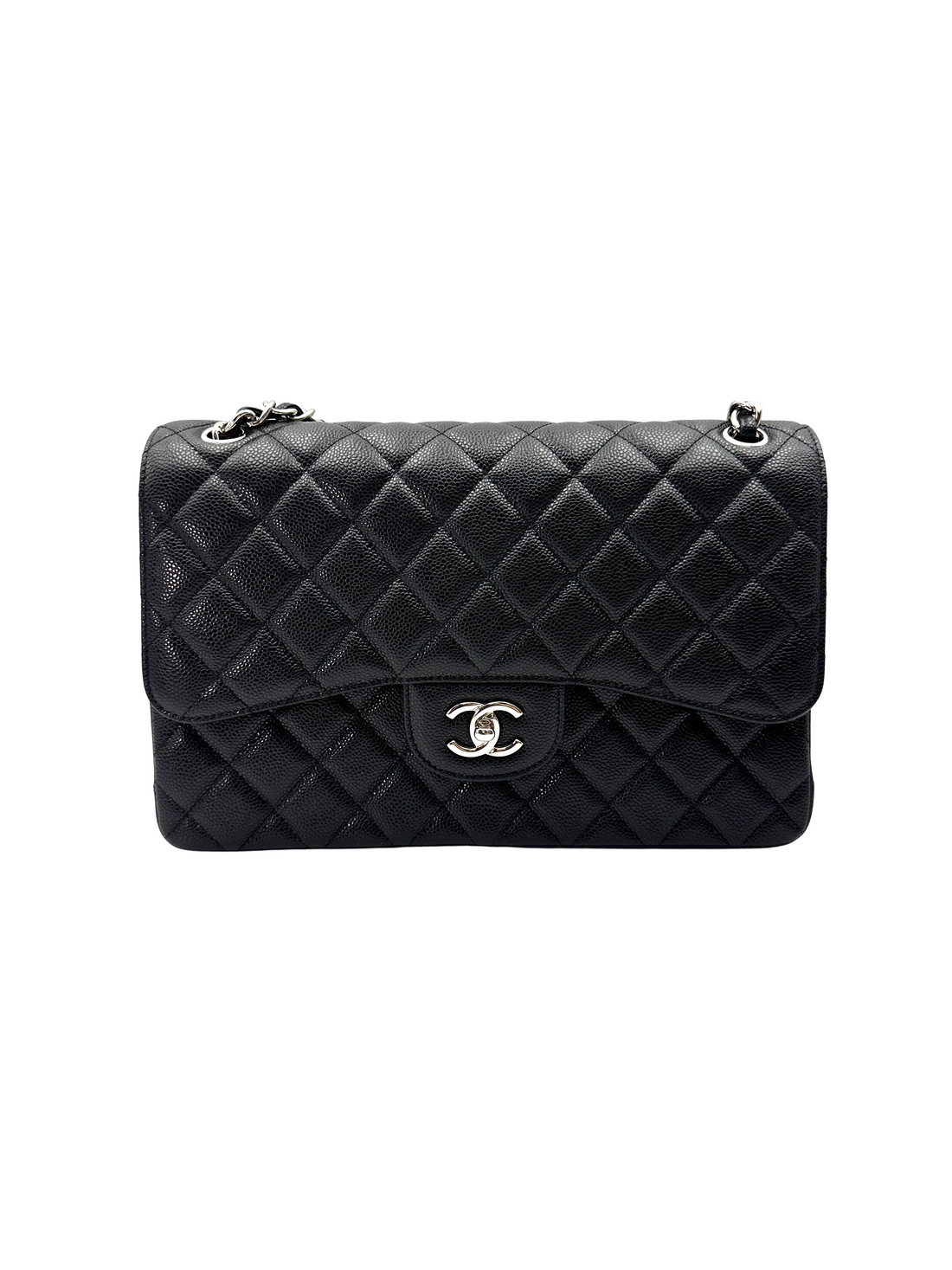 Chanel Classic Flap Black Quilted Leather Medium Size Shoulder Bag With Silver Hardware(14***50) CC2418