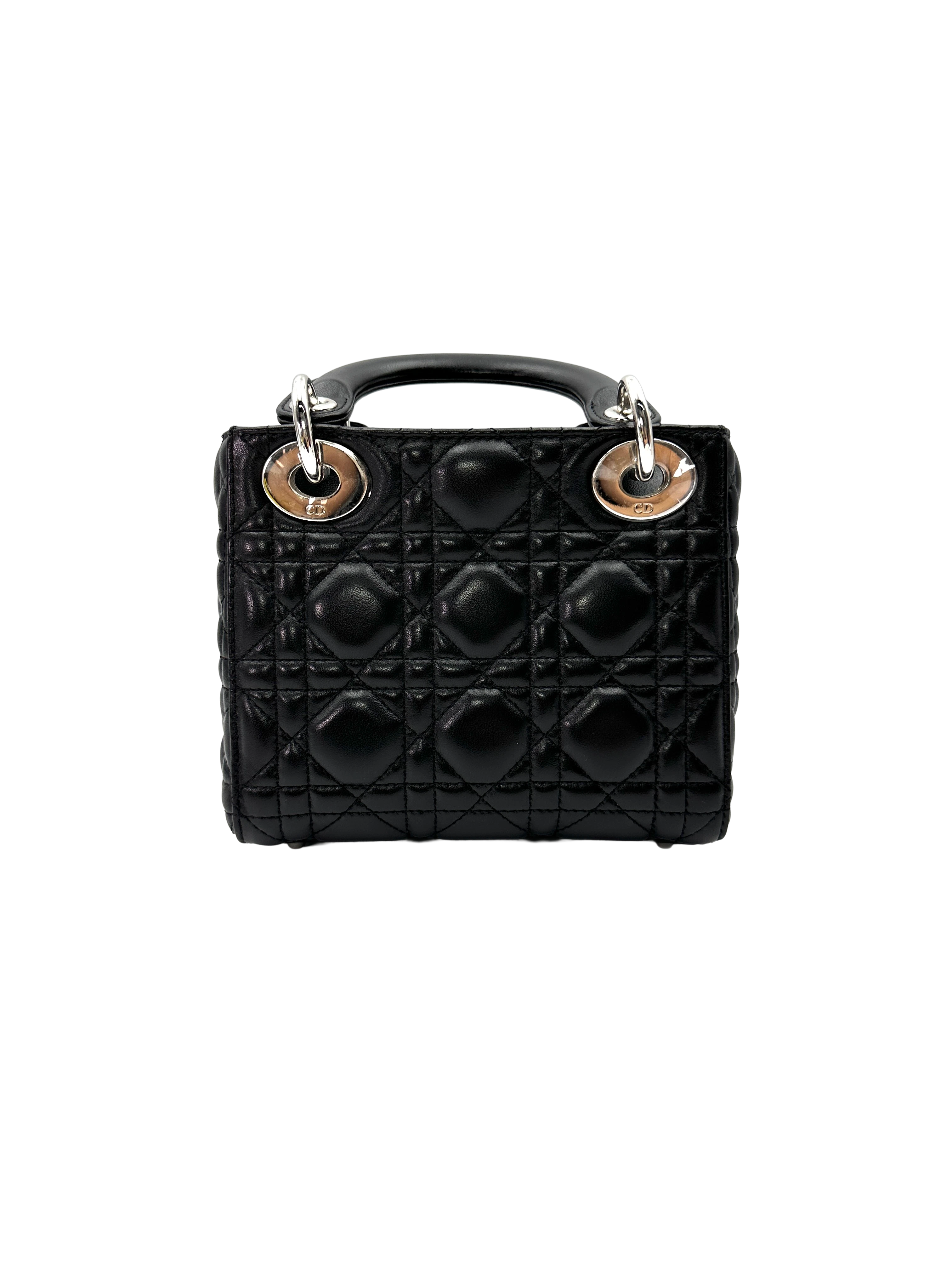 Christian Dior Lady Dior Black Cannage Lambskin Handle Bag DR866