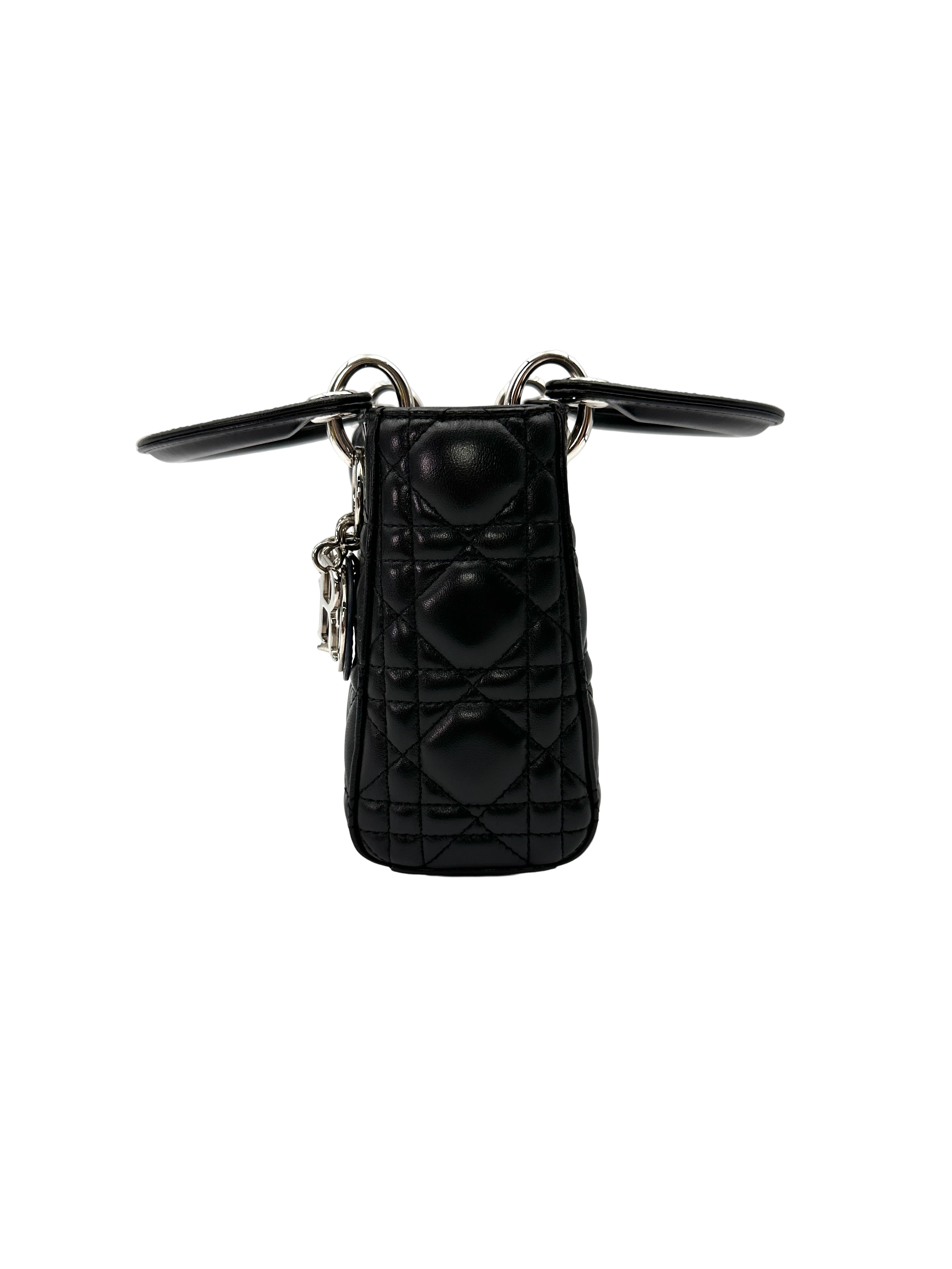 Christian Dior Lady Dior Black Cannage Lambskin Handle Bag DR866