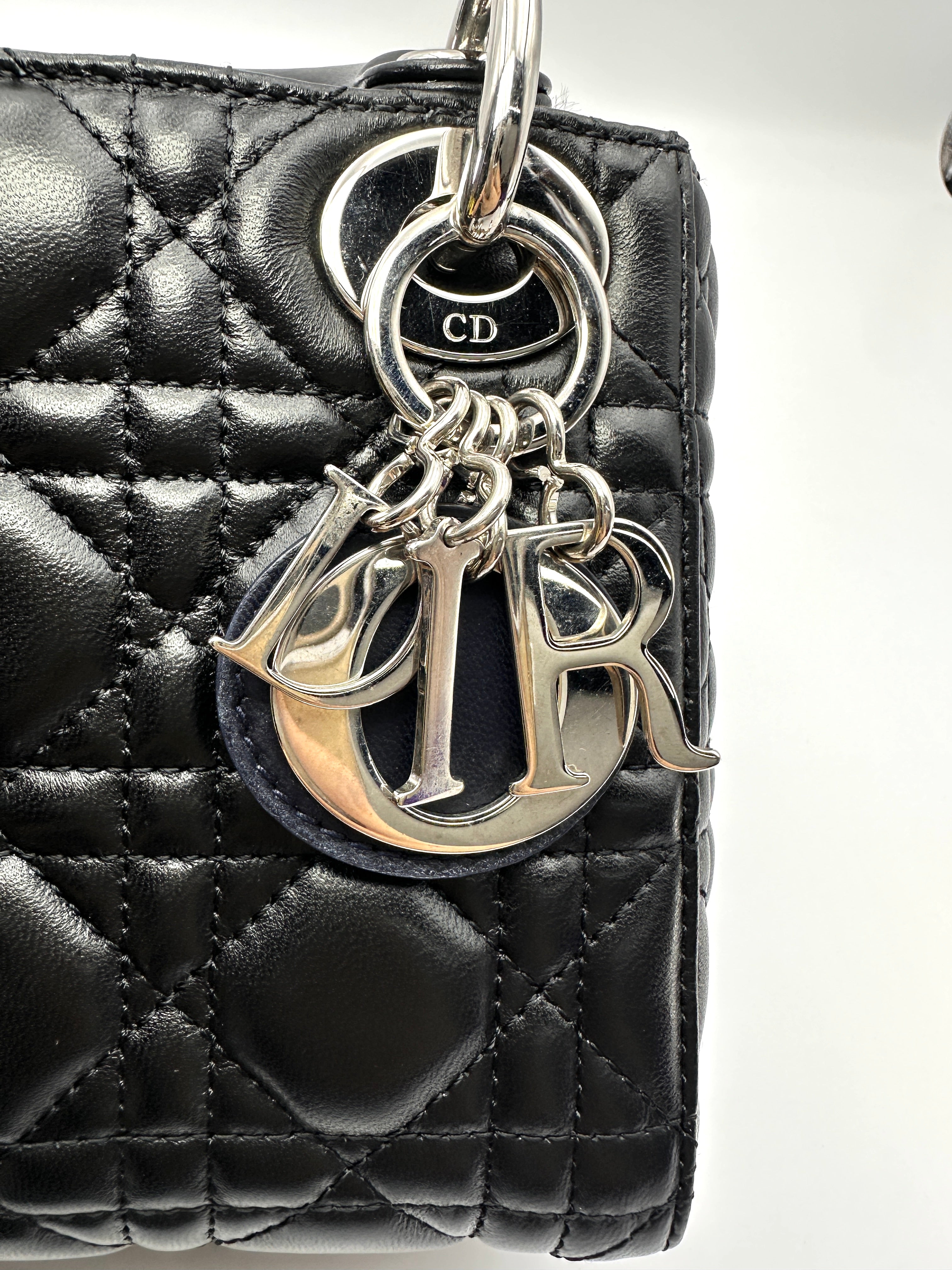 Christian Dior Lady Dior Black Cannage Lambskin Handle Bag DR866