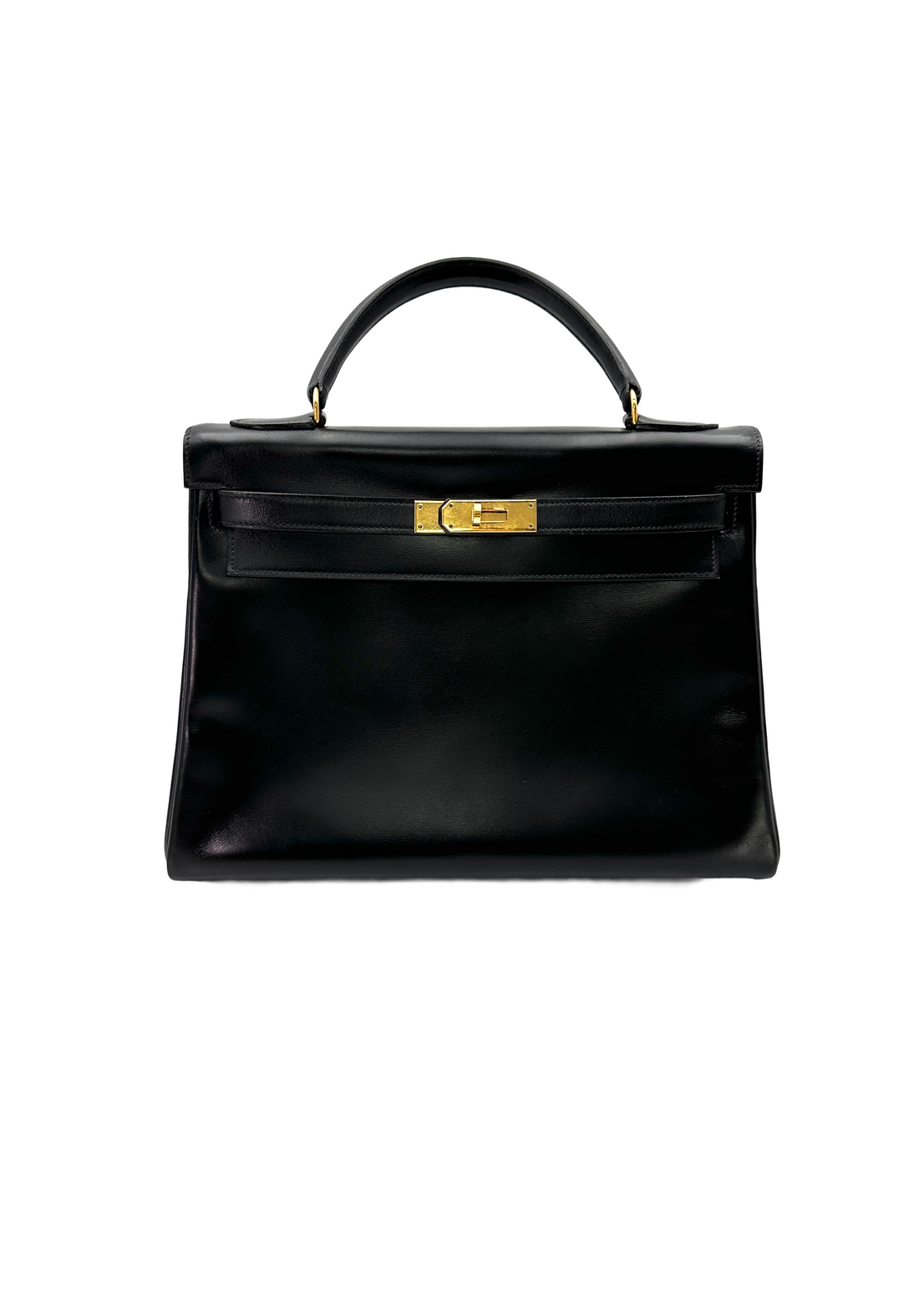 Hermes Kelly32 Black Leather Top Handle Bag With Gold Hardware HR140