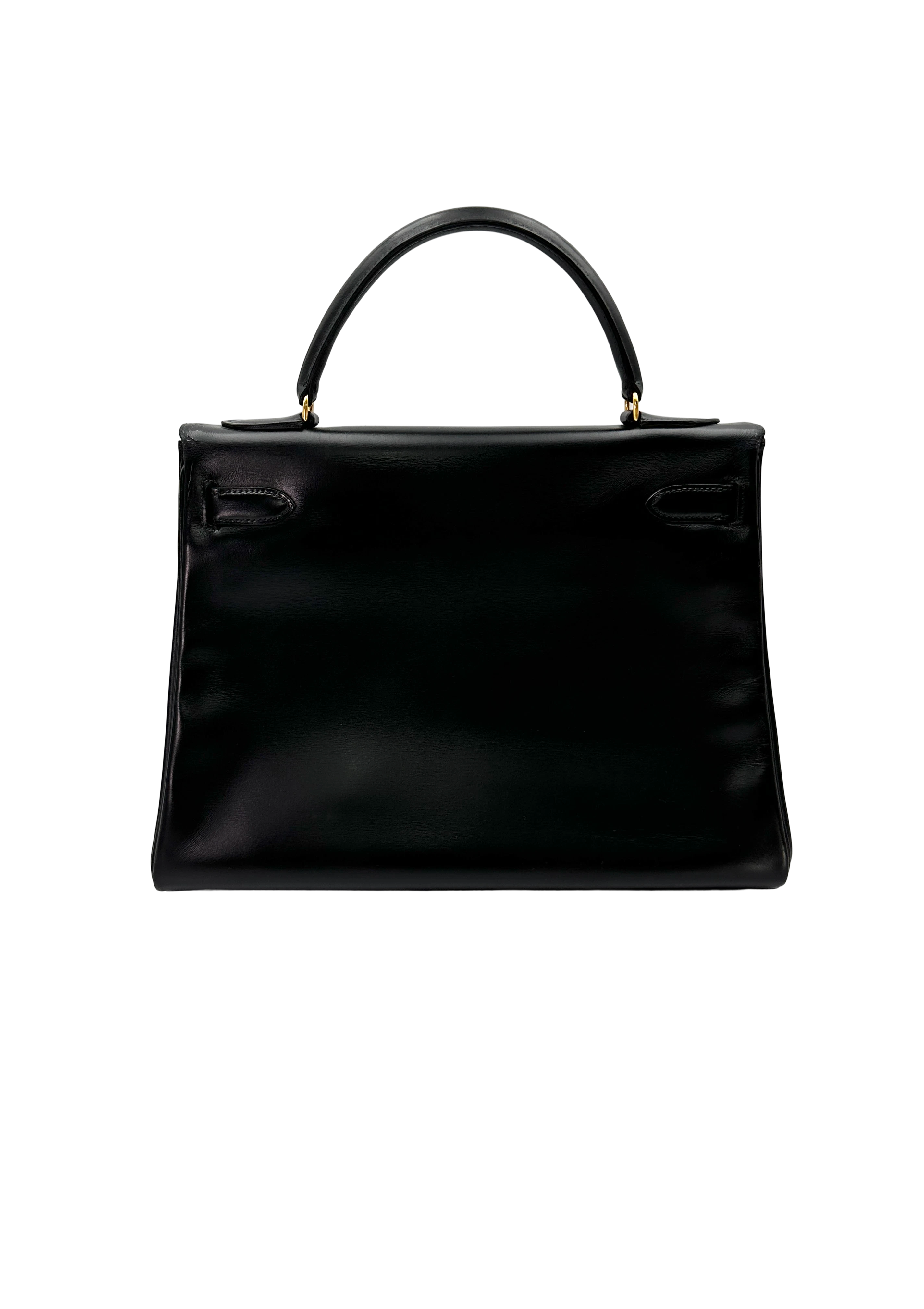 Hermes Kelly32 Black Leather Top Handle Bag With Gold Hardware HR140