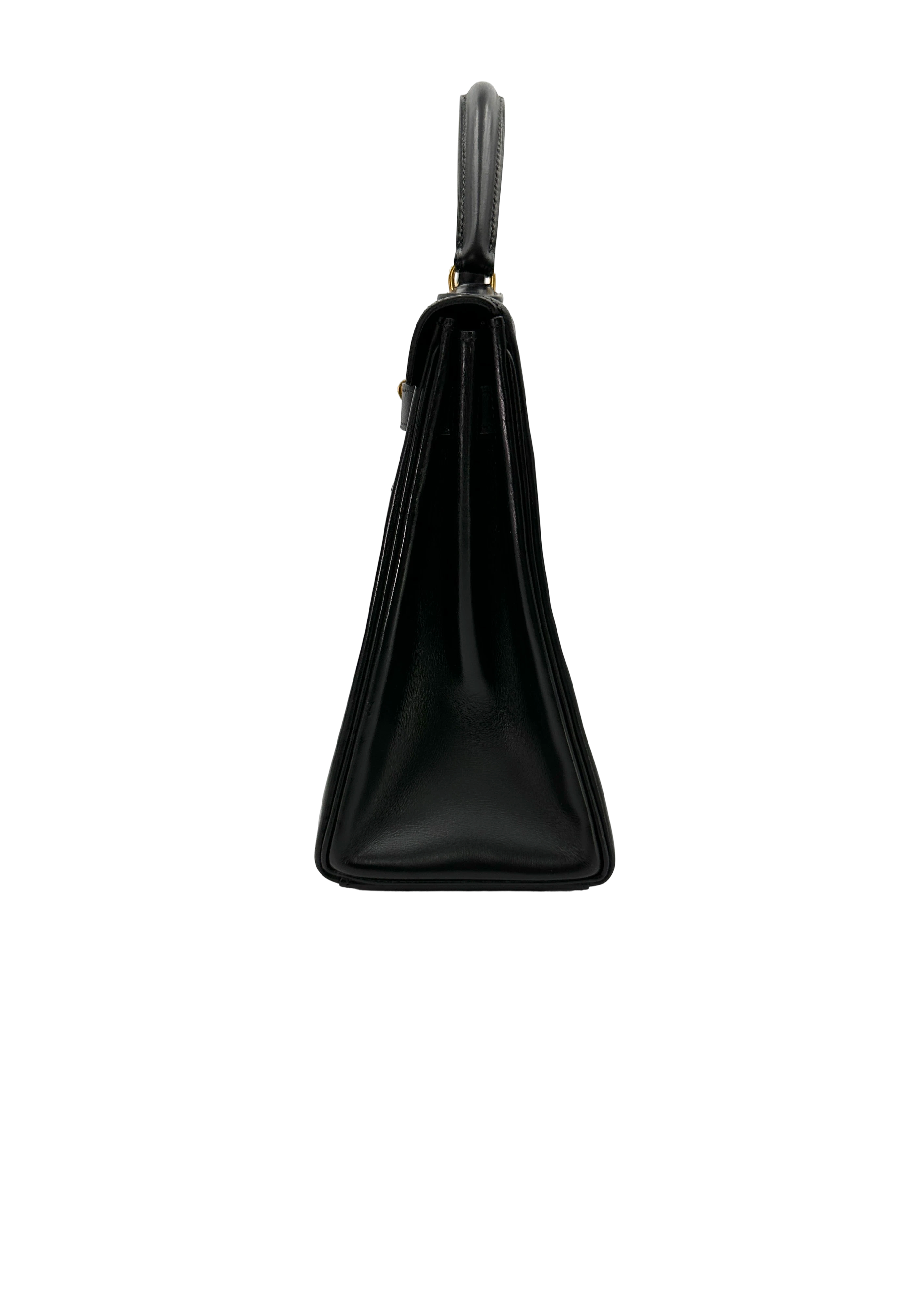 Hermes Kelly32 Black Leather Top Handle Bag With Gold Hardware HR140