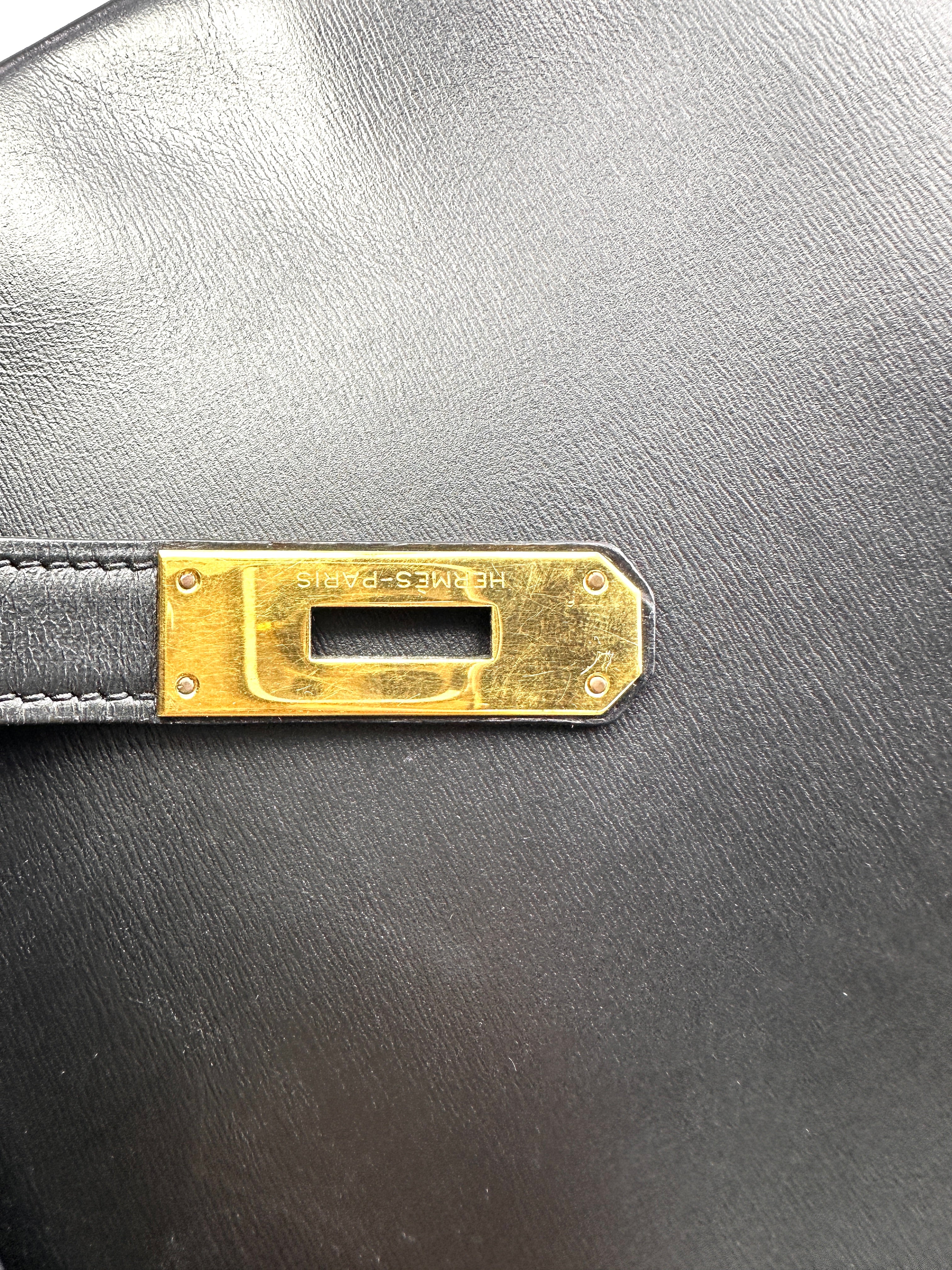 Hermes Kelly32 Black Leather Top Handle Bag With Gold Hardware HR140