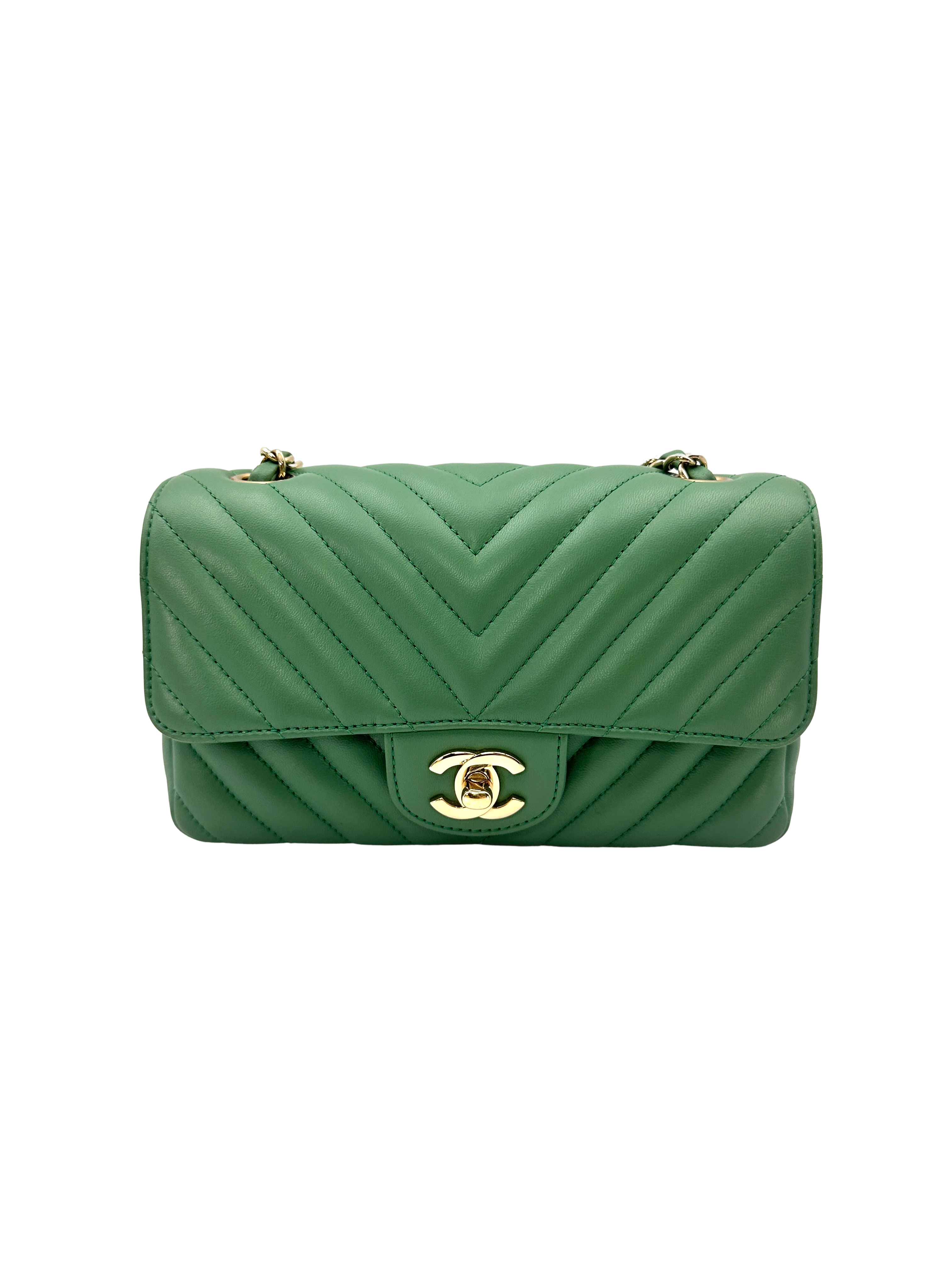 Chanel Classic Flap Green Chevron Quilted Lambskin Mini Shoulder Bag(23***32) CC2426