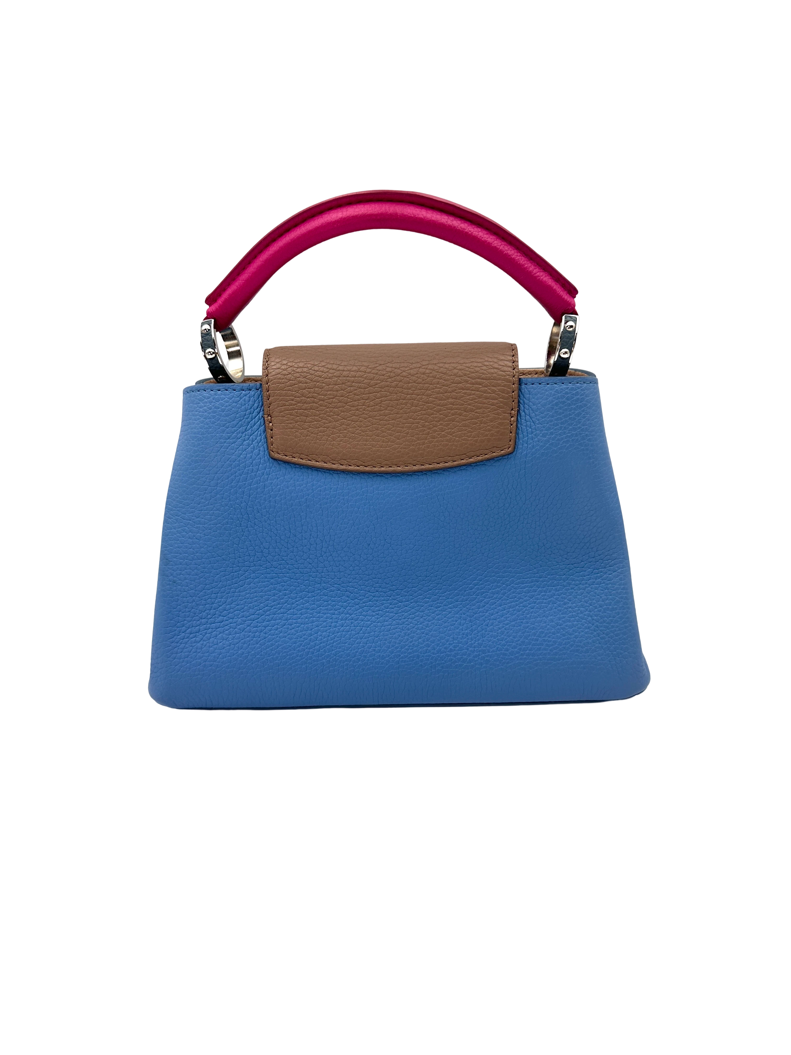Louis Vuitton Capucines MM Blue Taurillon Leather Pink Handle Bag LV3213