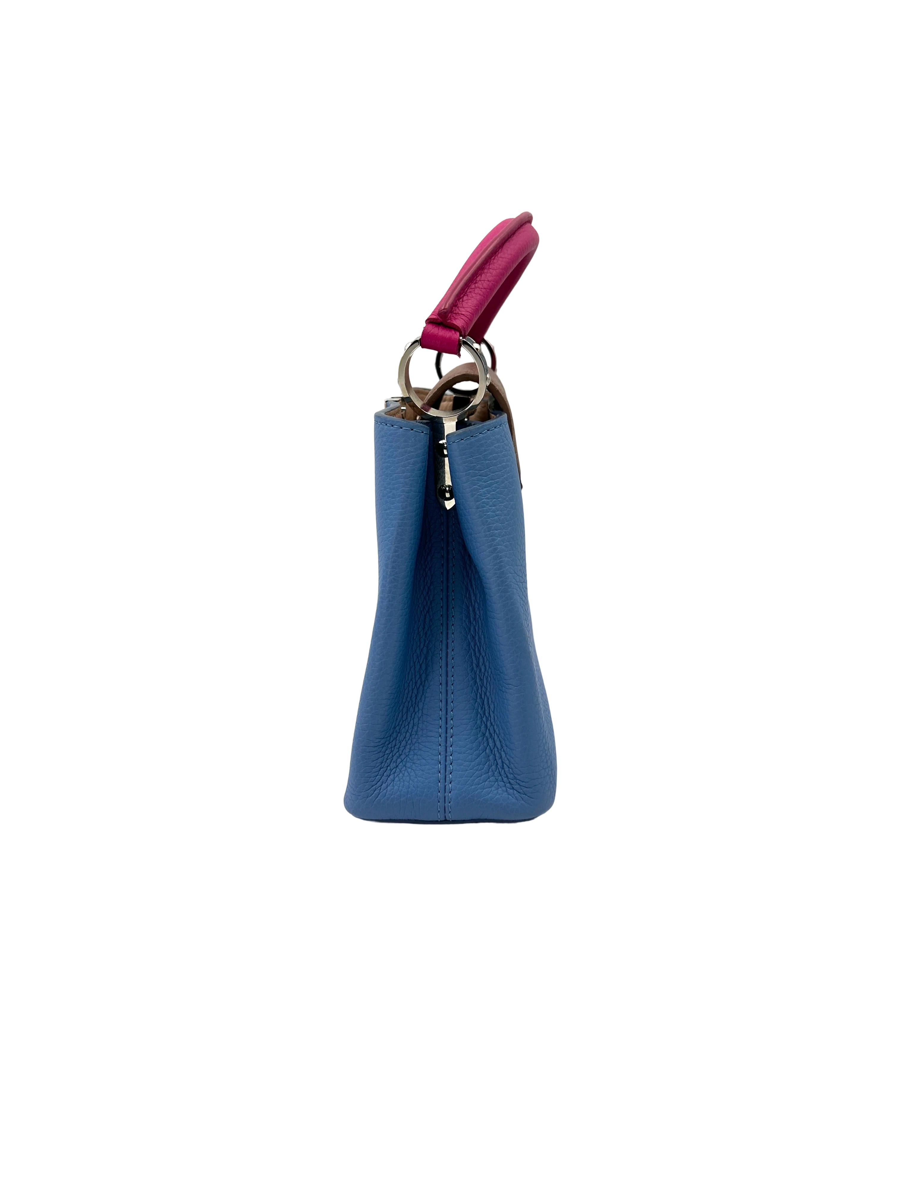 Louis Vuitton Capucines MM Blue Taurillon Leather Pink Handle Bag LV3213