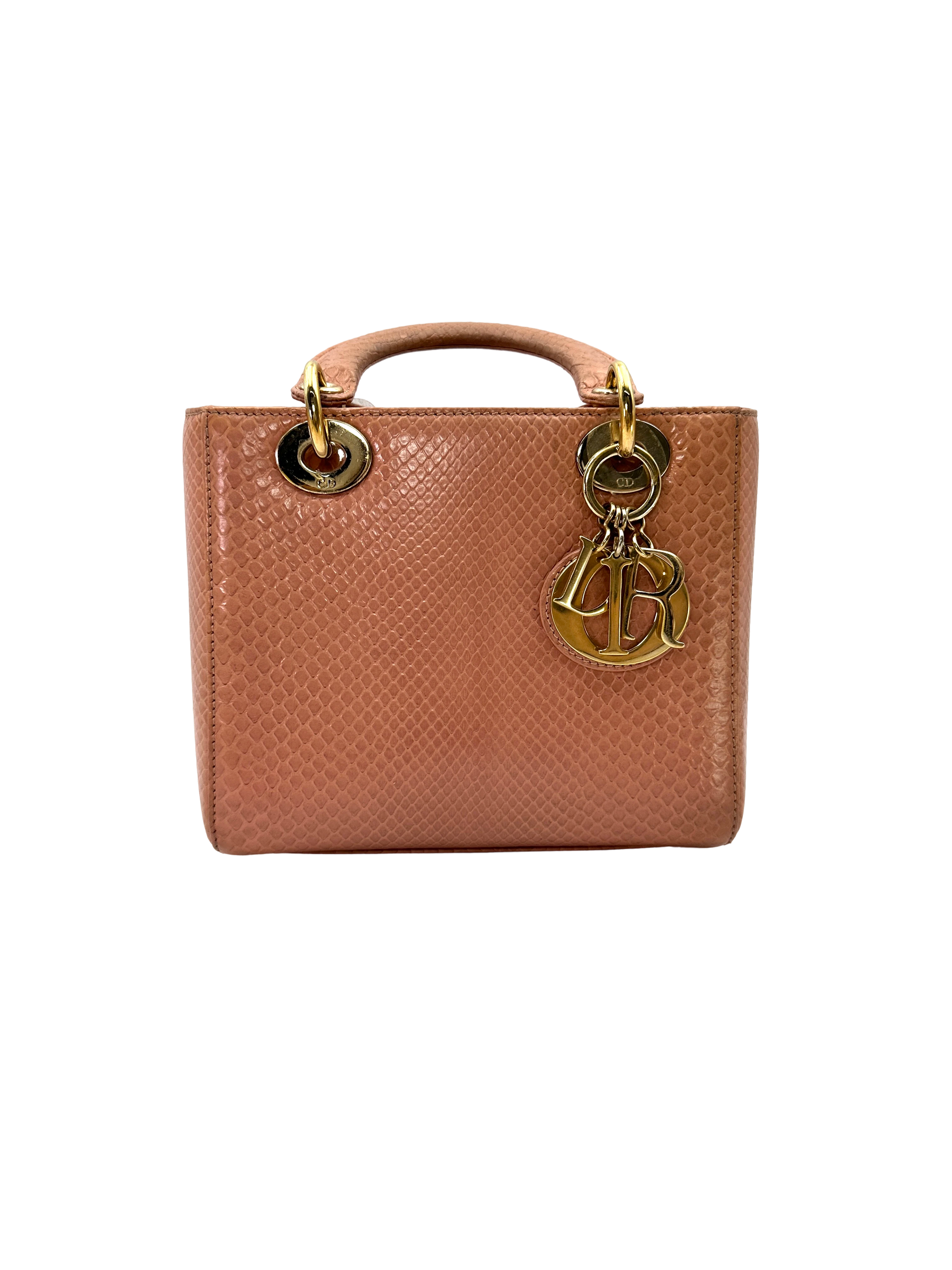 Christian Dior Lady Dior Pink Python Leather Handle Bag DR868