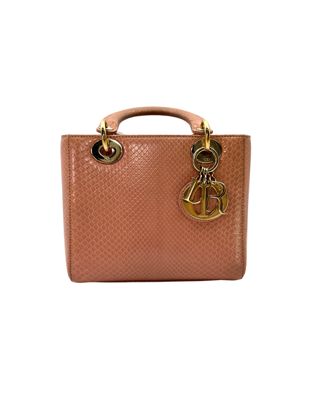 Christian Dior Lady Dior Pink Python Leather Handle Bag DR868