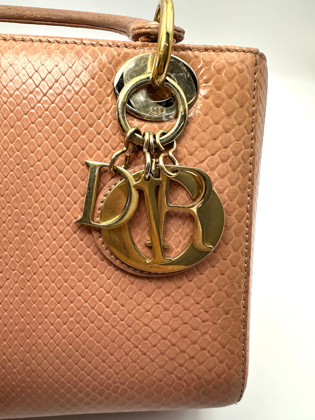 Christian Dior Lady Dior Pink Python Leather Handle Bag DR868