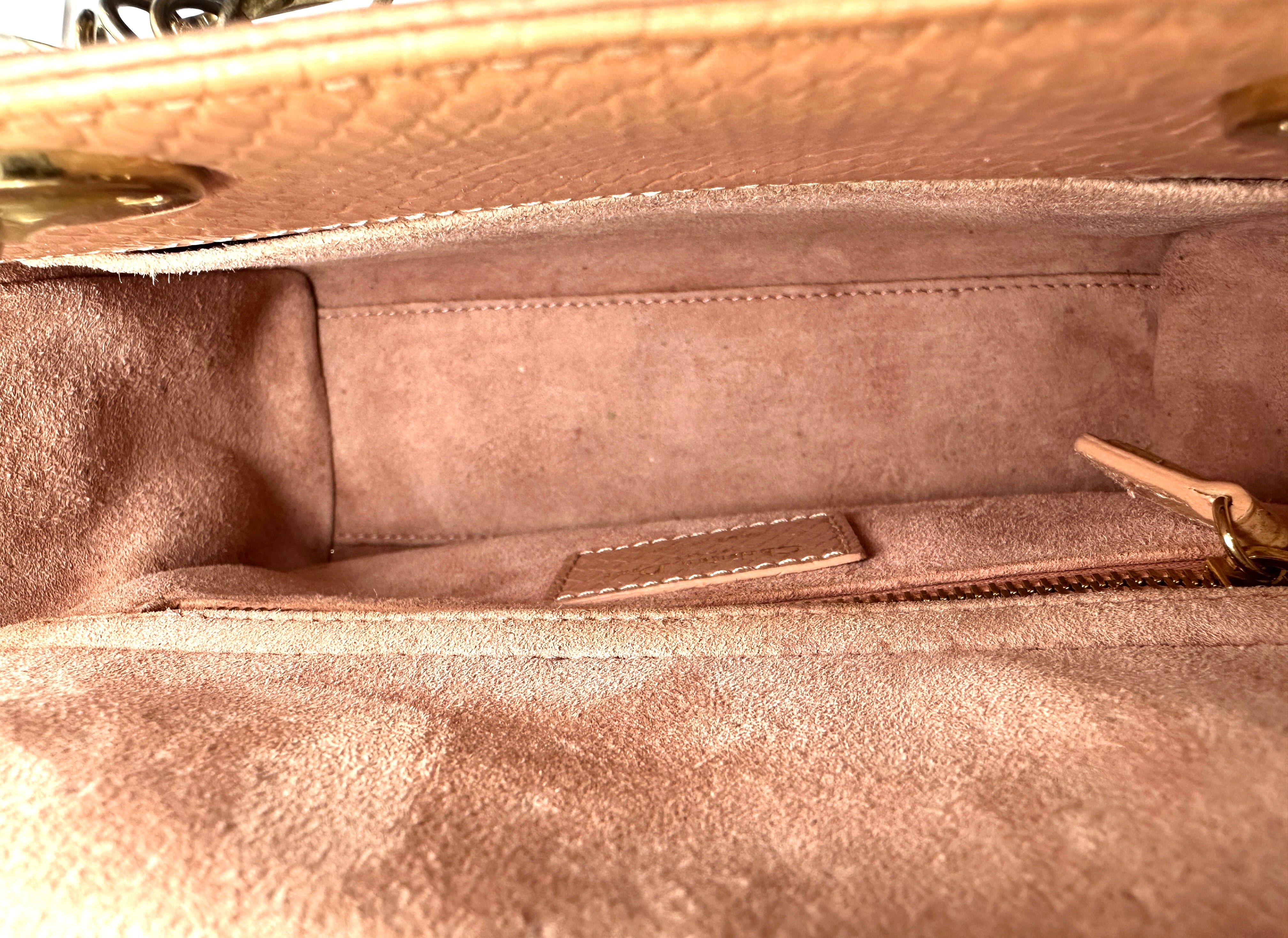 Christian Dior Lady Dior Pink Python Leather Handle Bag DR868