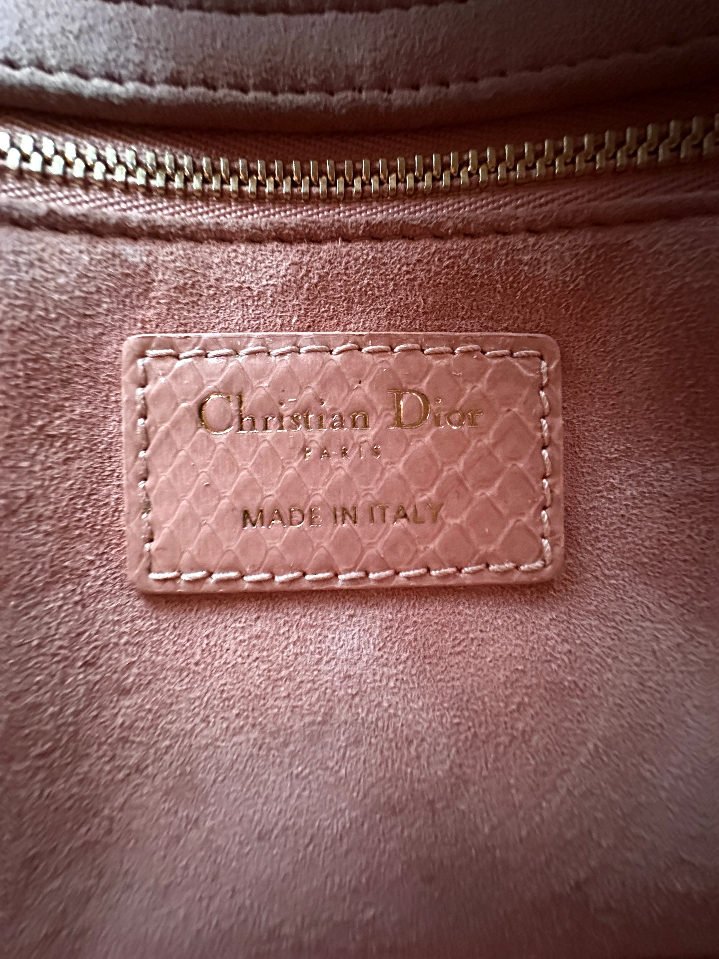 Christian Dior Lady Dior Pink Python Leather Handle Bag DR868