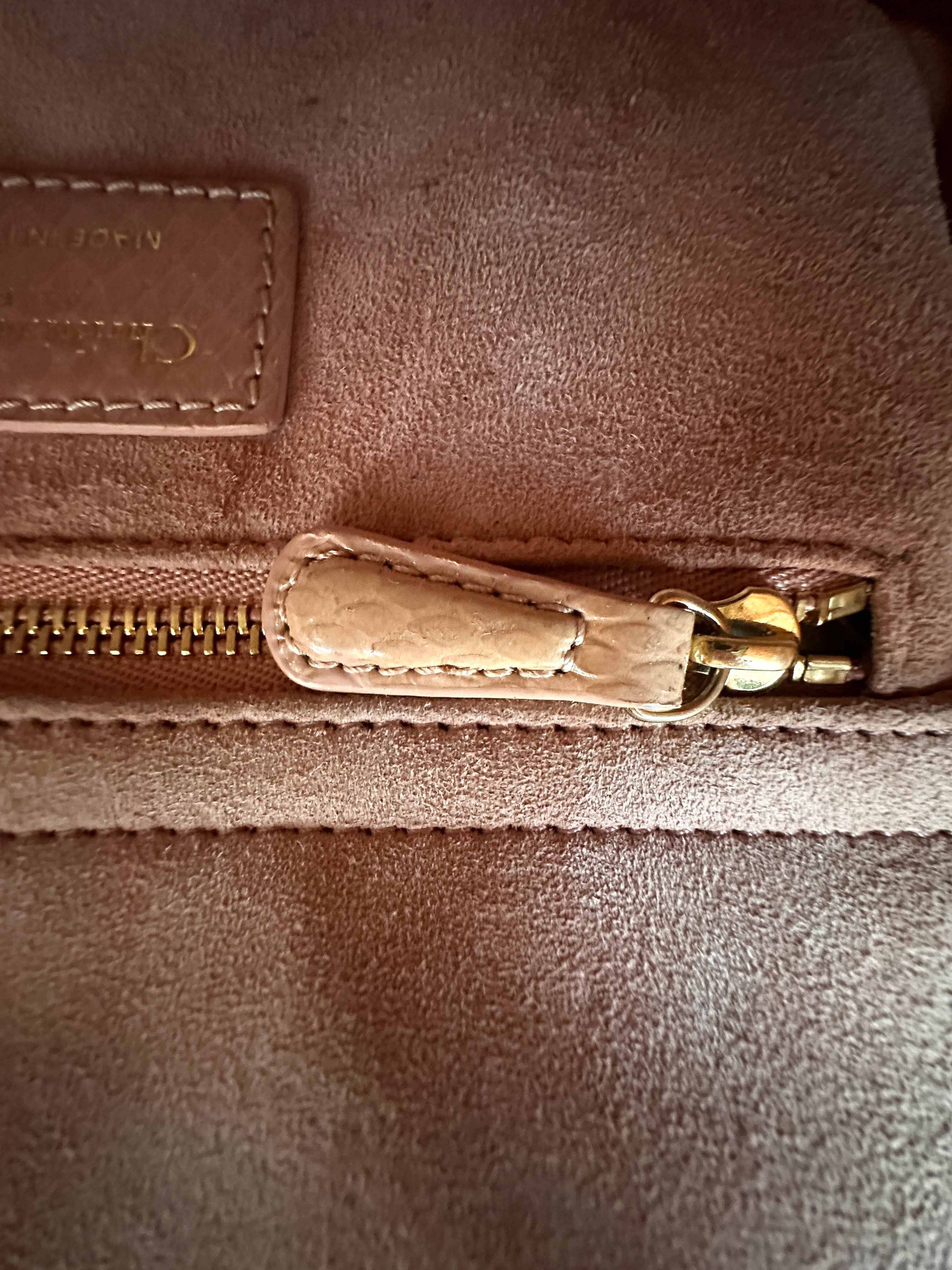 Christian Dior Lady Dior Pink Python Leather Handle Bag DR868