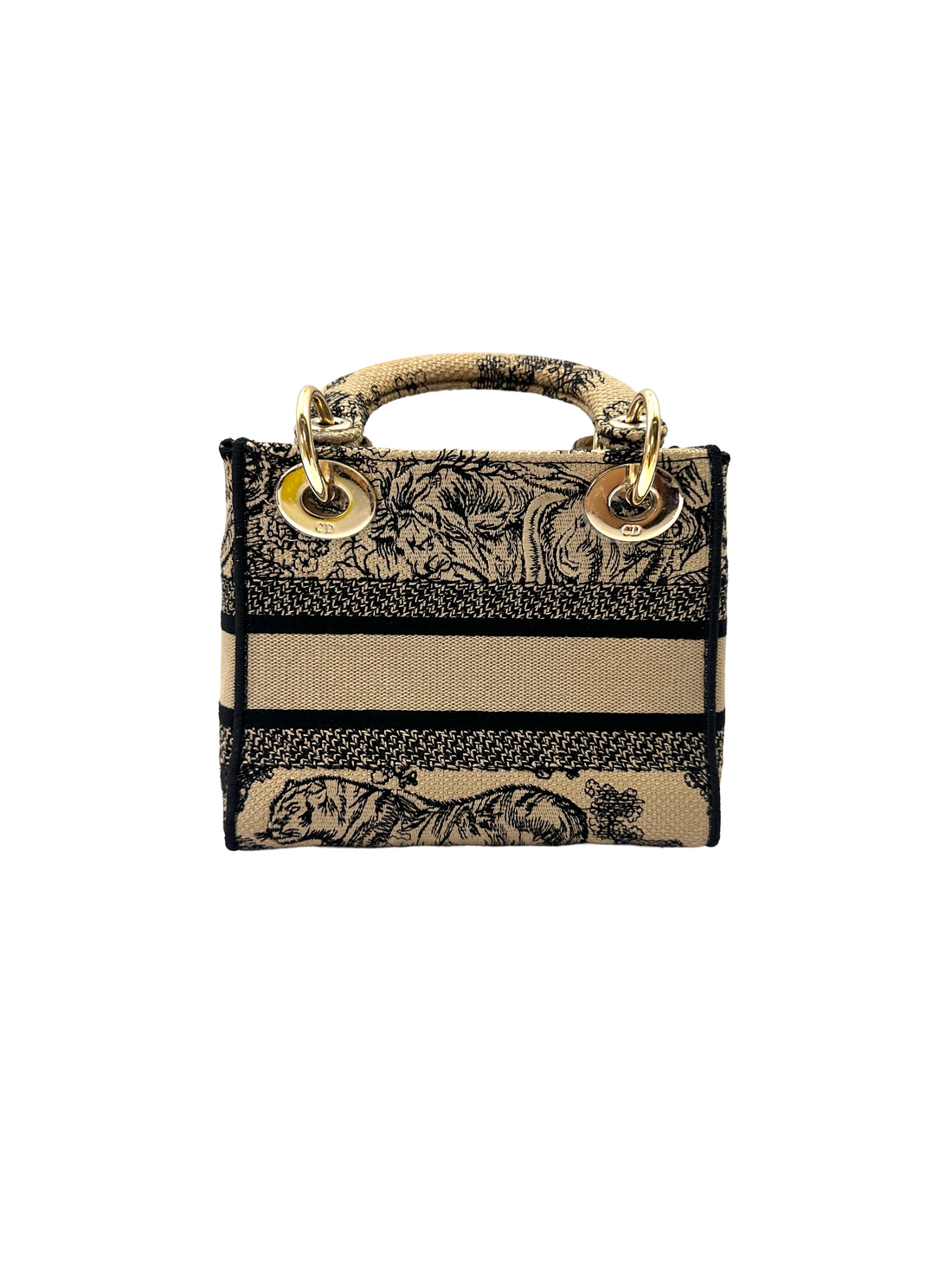 Christian Dior Lady Dior Black/Beige Tiger Embroidery Canvas Handle Bag DR871