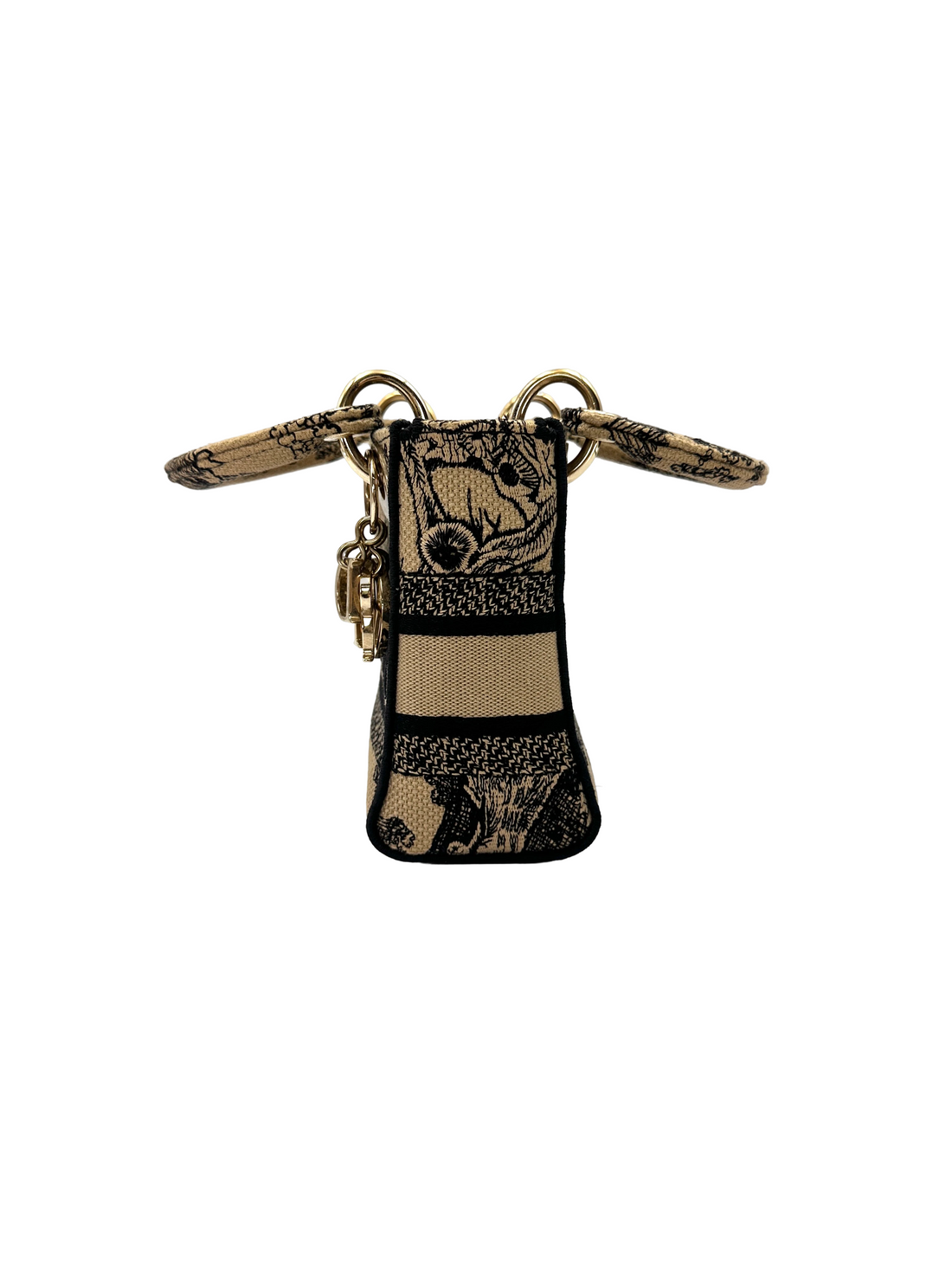 Christian Dior Lady Dior Black/Beige Tiger Embroidery Canvas Handle Bag DR871