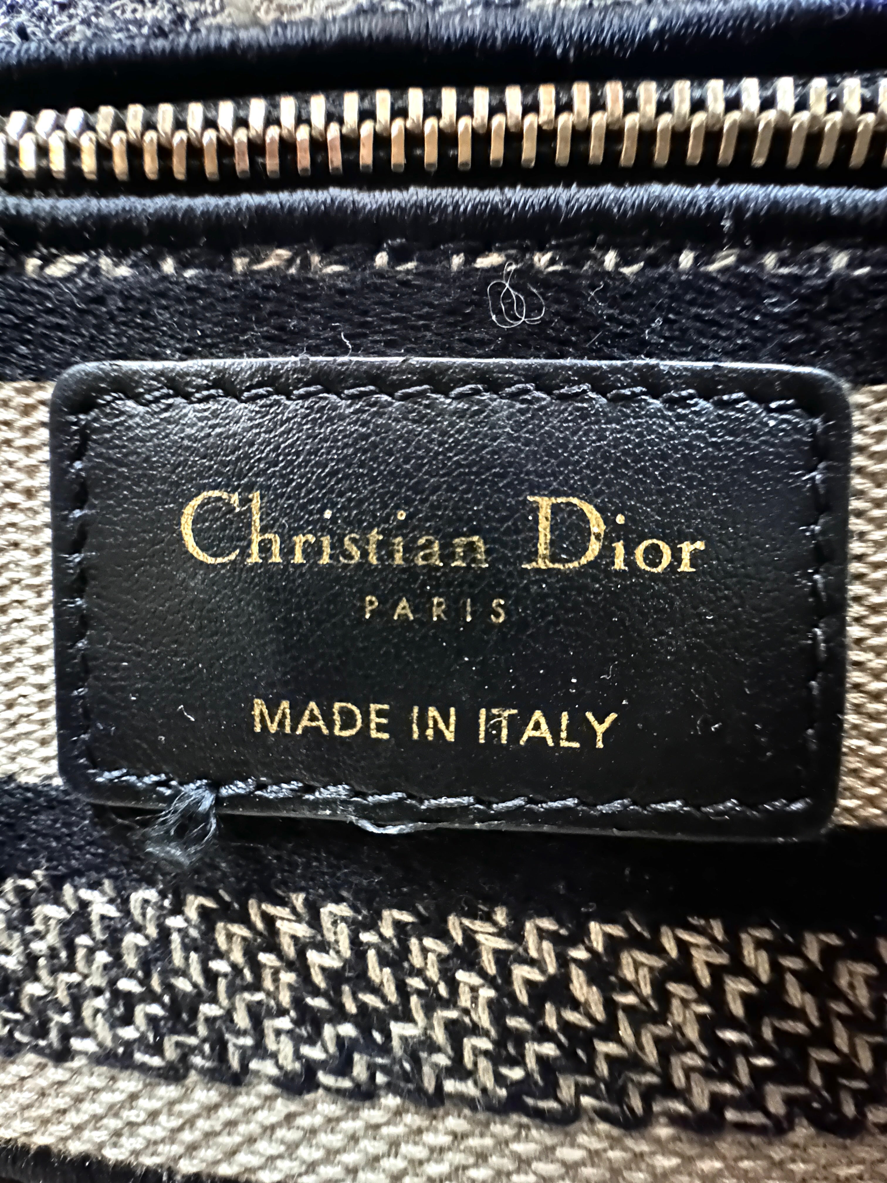 Christian Dior Lady Dior Black/Beige Tiger Embroidery Canvas Handle Bag DR871
