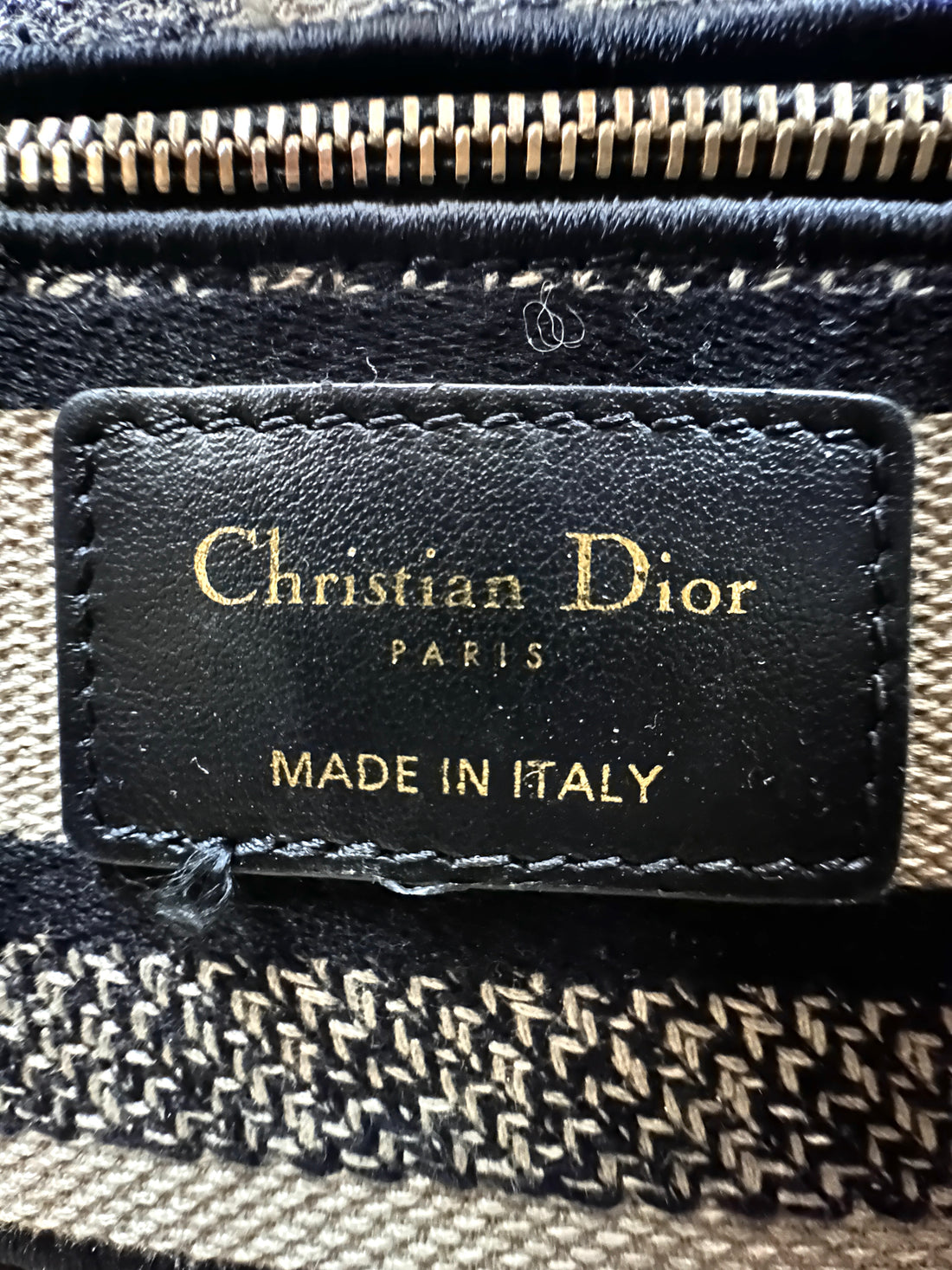 Christian Dior Lady Dior Black/Beige Tiger Embroidery Canvas Handle Bag DR871