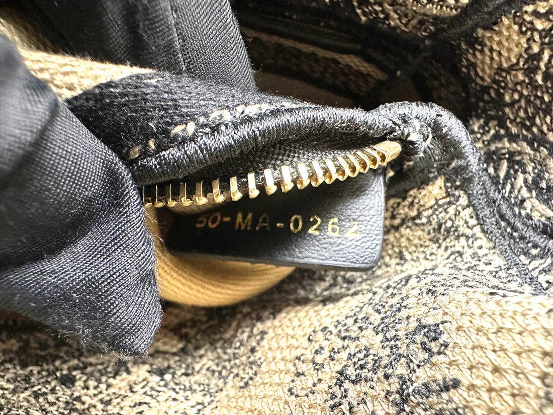 Christian Dior Lady Dior Black/Beige Tiger Embroidery Canvas Handle Bag DR871
