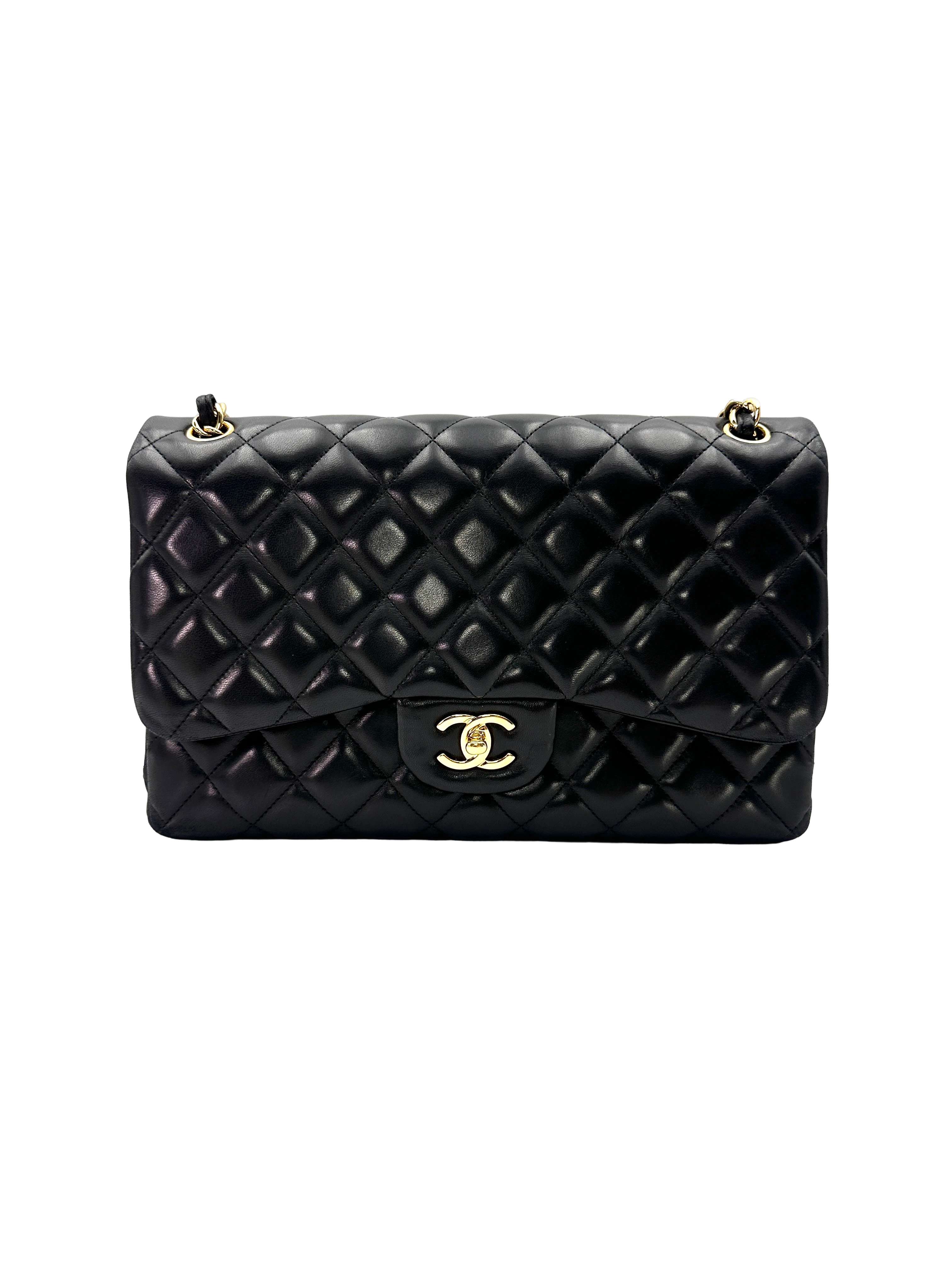 Chanel Classic Flap Black Quilted Lambskin Jumbo Shoulder Bag With Gold Hardware(14***78) CC2424