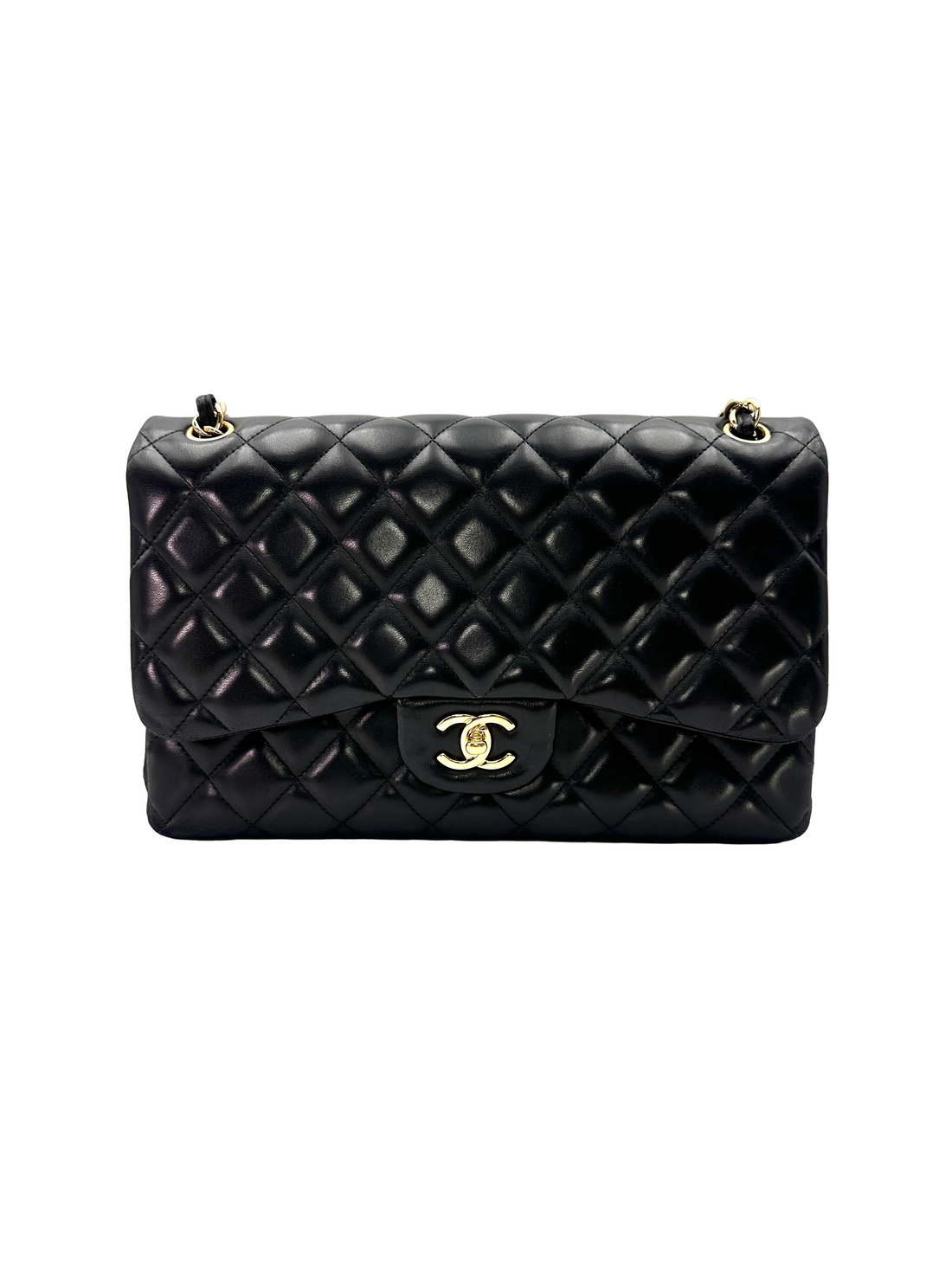 Chanel Classic Flap Black Quilted Lambskin Jumbo Shoulder Bag With Gold Hardware(14***78) CC2424