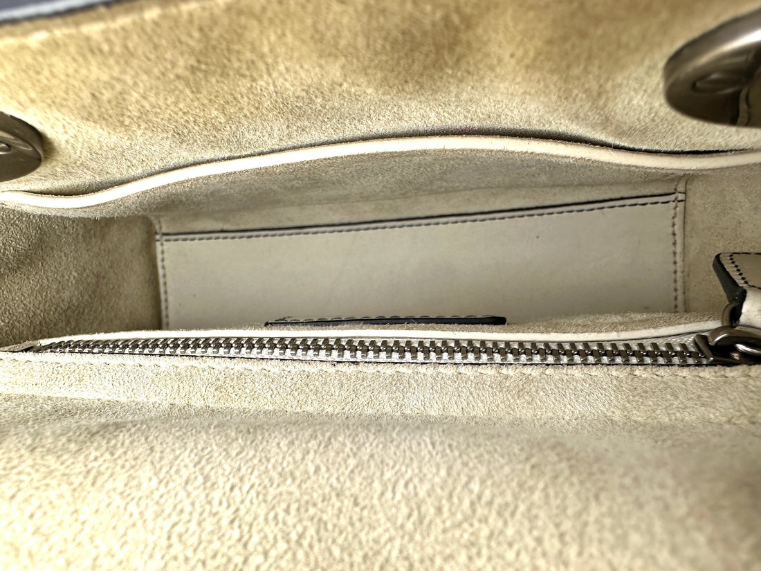 Christian Dior Lady Dior White/Black Embroidered Floral Leather Handle Bag DR870
