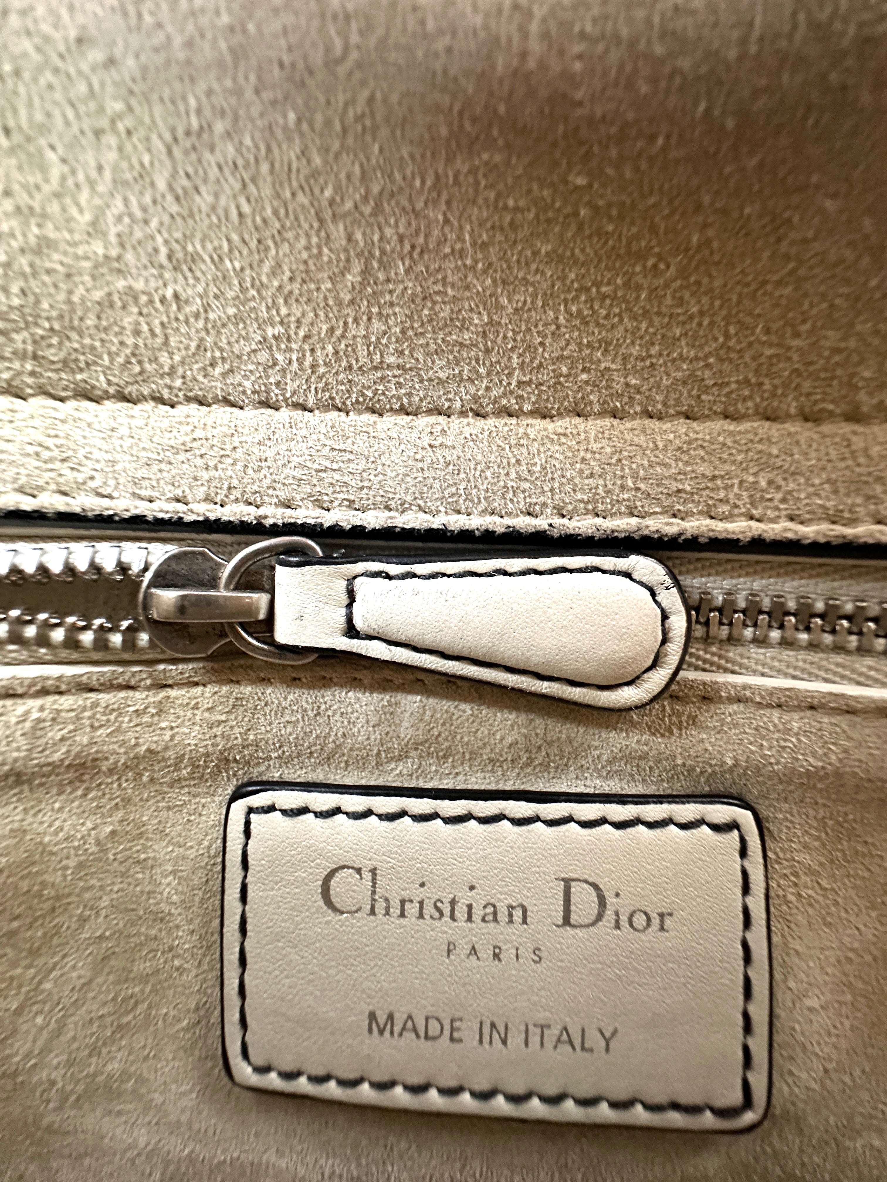Christian Dior Lady Dior White/Black Embroidered Floral Leather Handle Bag DR870
