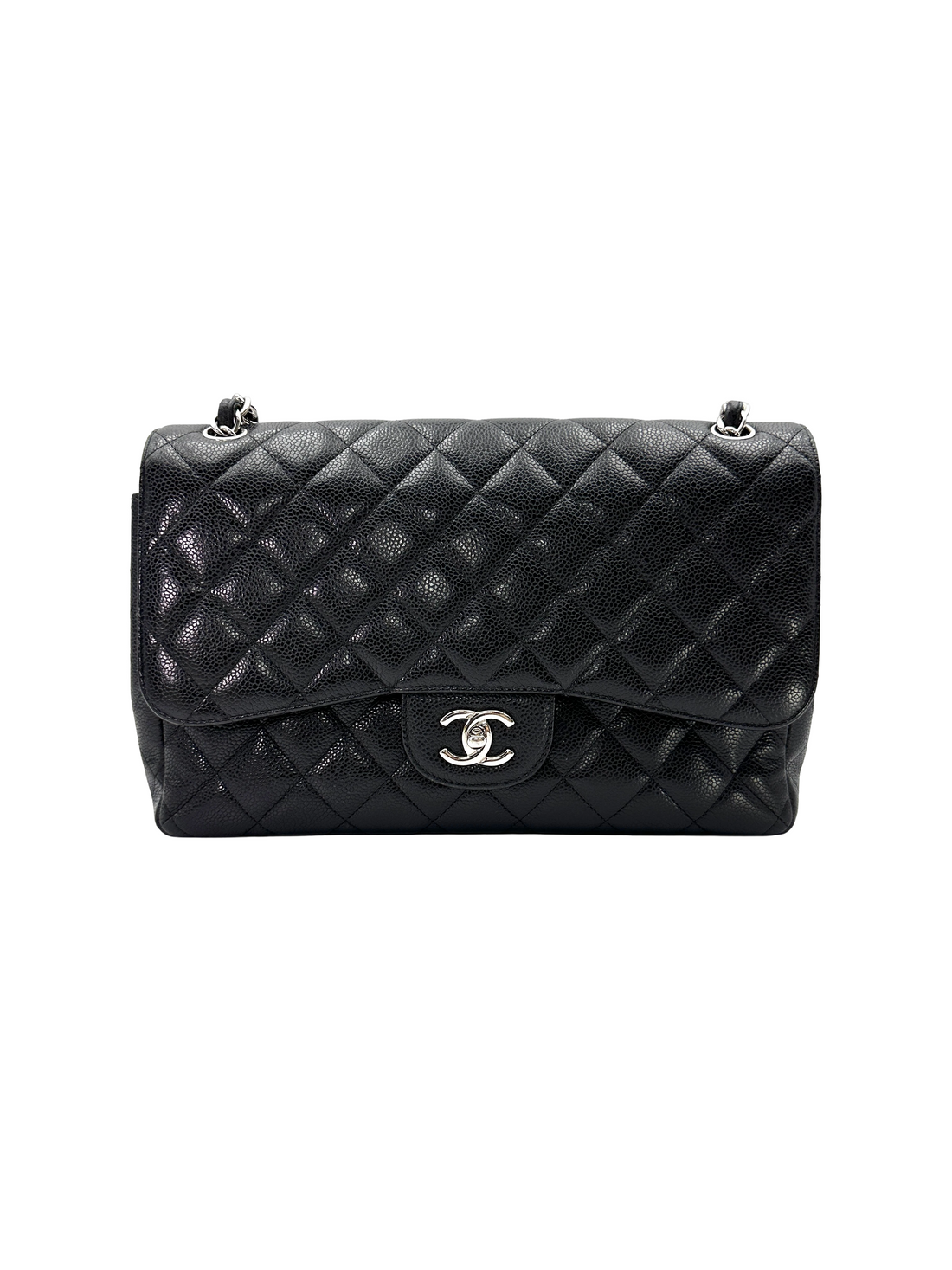 Chanel Classic Flap Black Quilted Leather Jumbo Shoulder Bag With Silver Hardware(17***19) CC2422