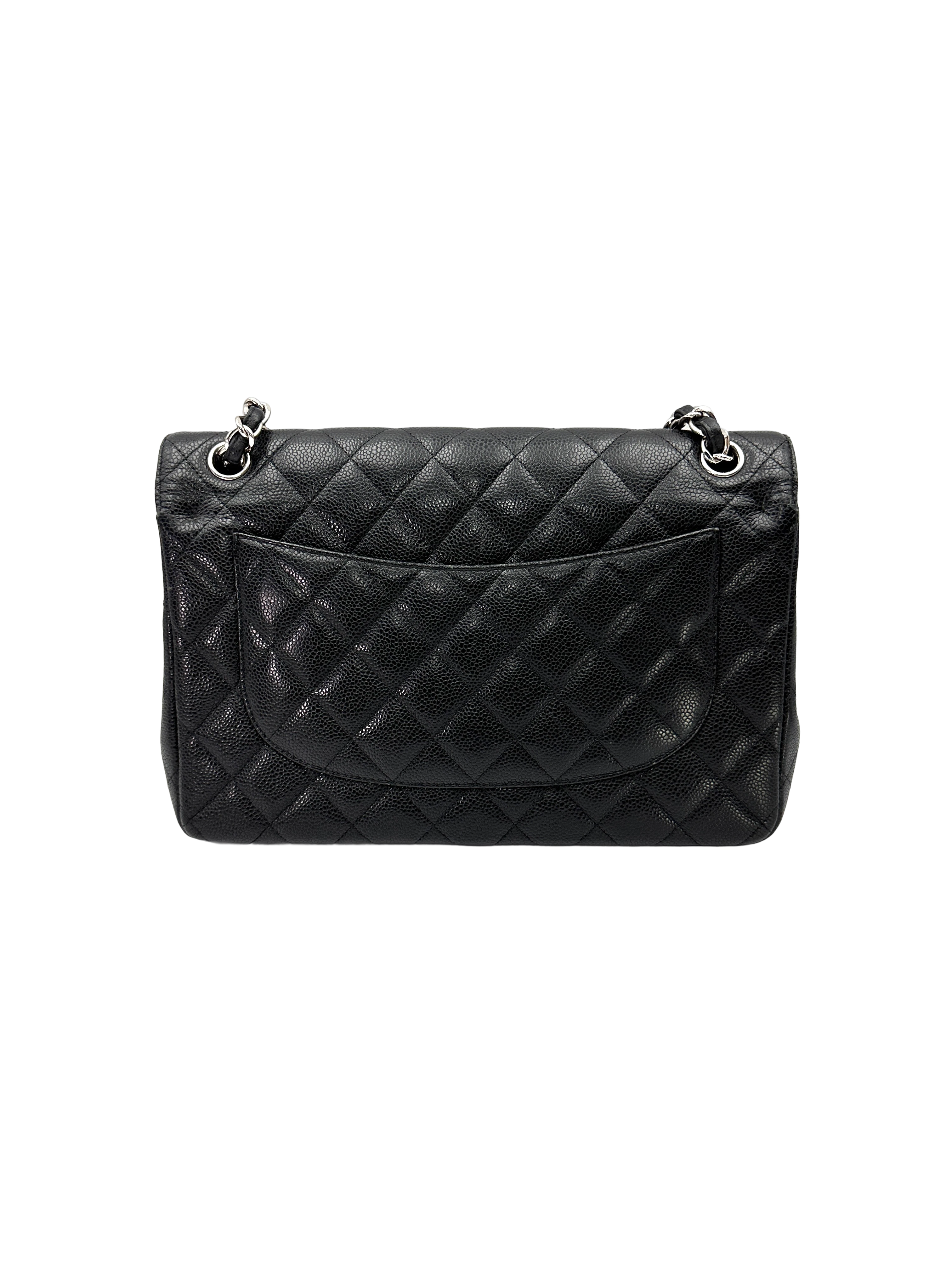 Chanel Classic Flap Black Quilted Leather Jumbo Shoulder Bag With Silver Hardware(17***19) CC2422