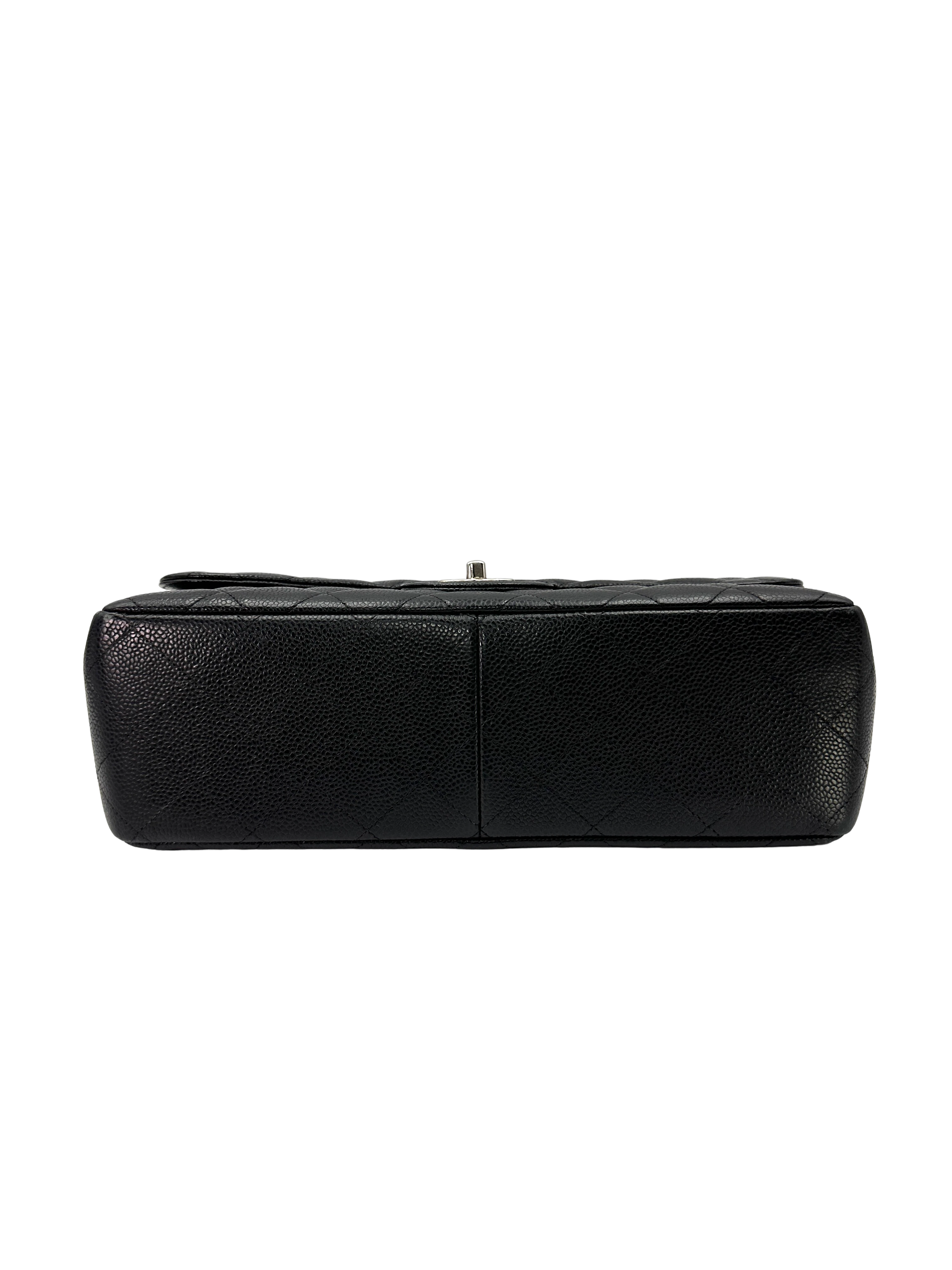 Chanel Classic Flap Black Quilted Leather Jumbo Shoulder Bag With Silver Hardware(17***19) CC2422