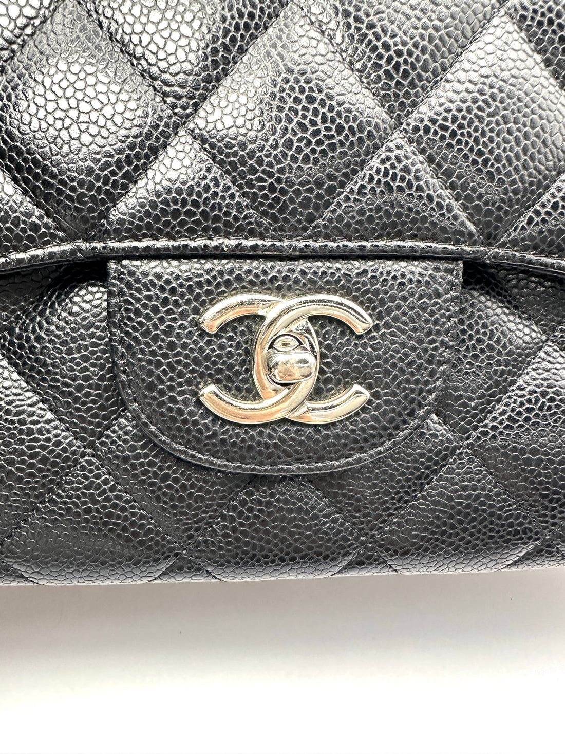 Chanel Classic Flap Black Quilted Leather Jumbo Shoulder Bag With Silver Hardware(17***19) CC2422