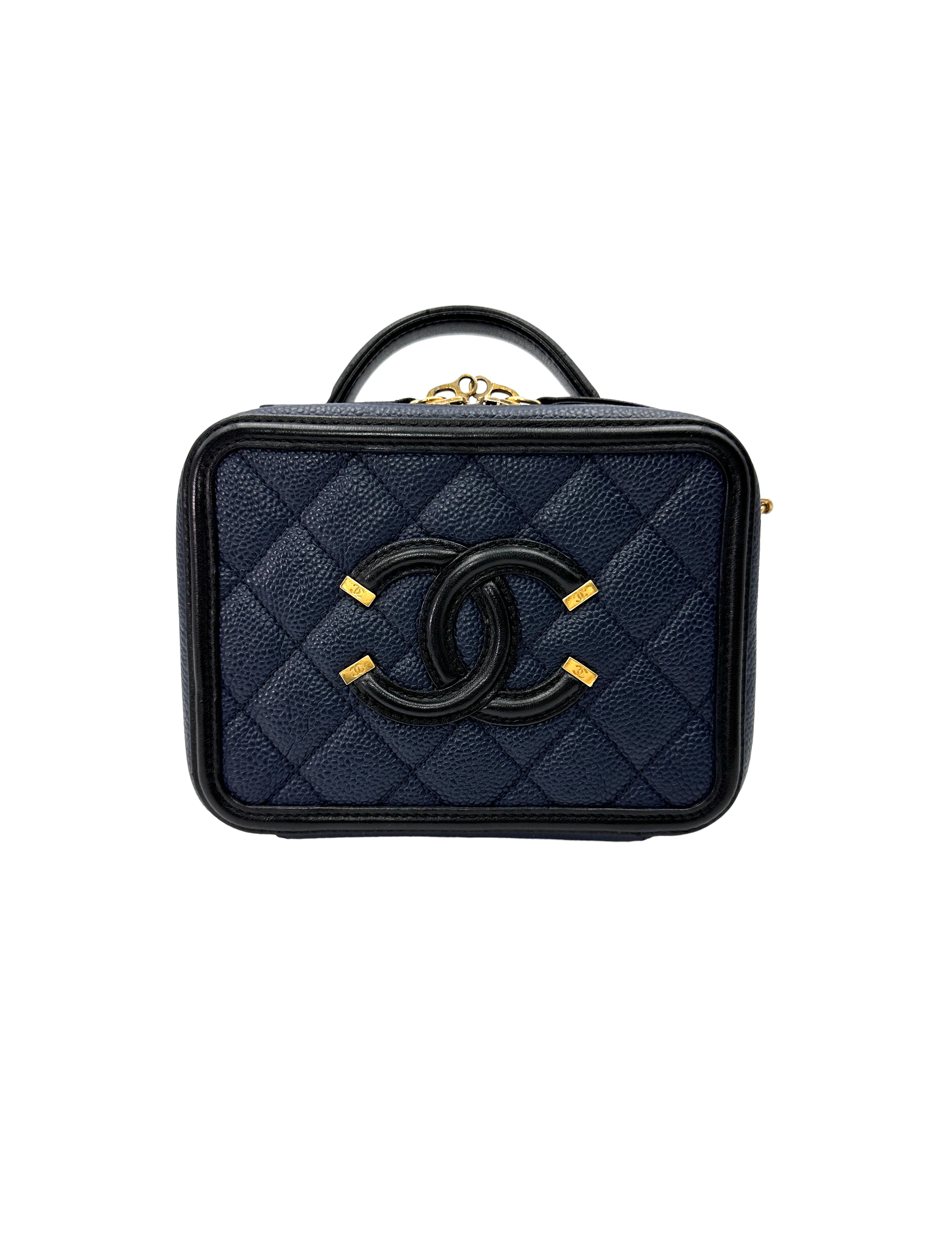 Chanel CC Filigree Navy Quilted Leather Top Handle Vanity Case(23***13) CC2423