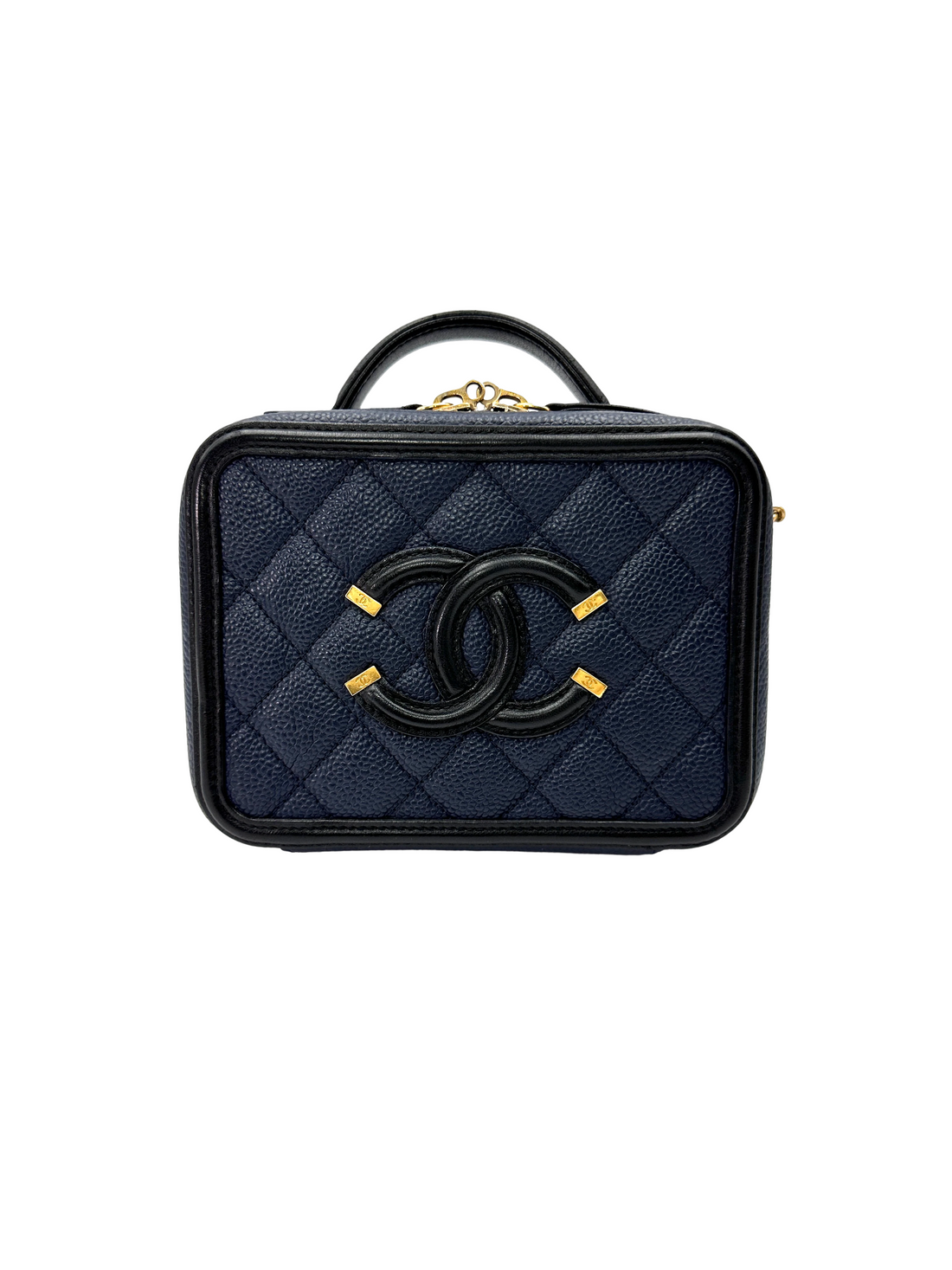 Chanel CC Filigree Navy Quilted Leather Top Handle Vanity Case(23***13) CC2423
