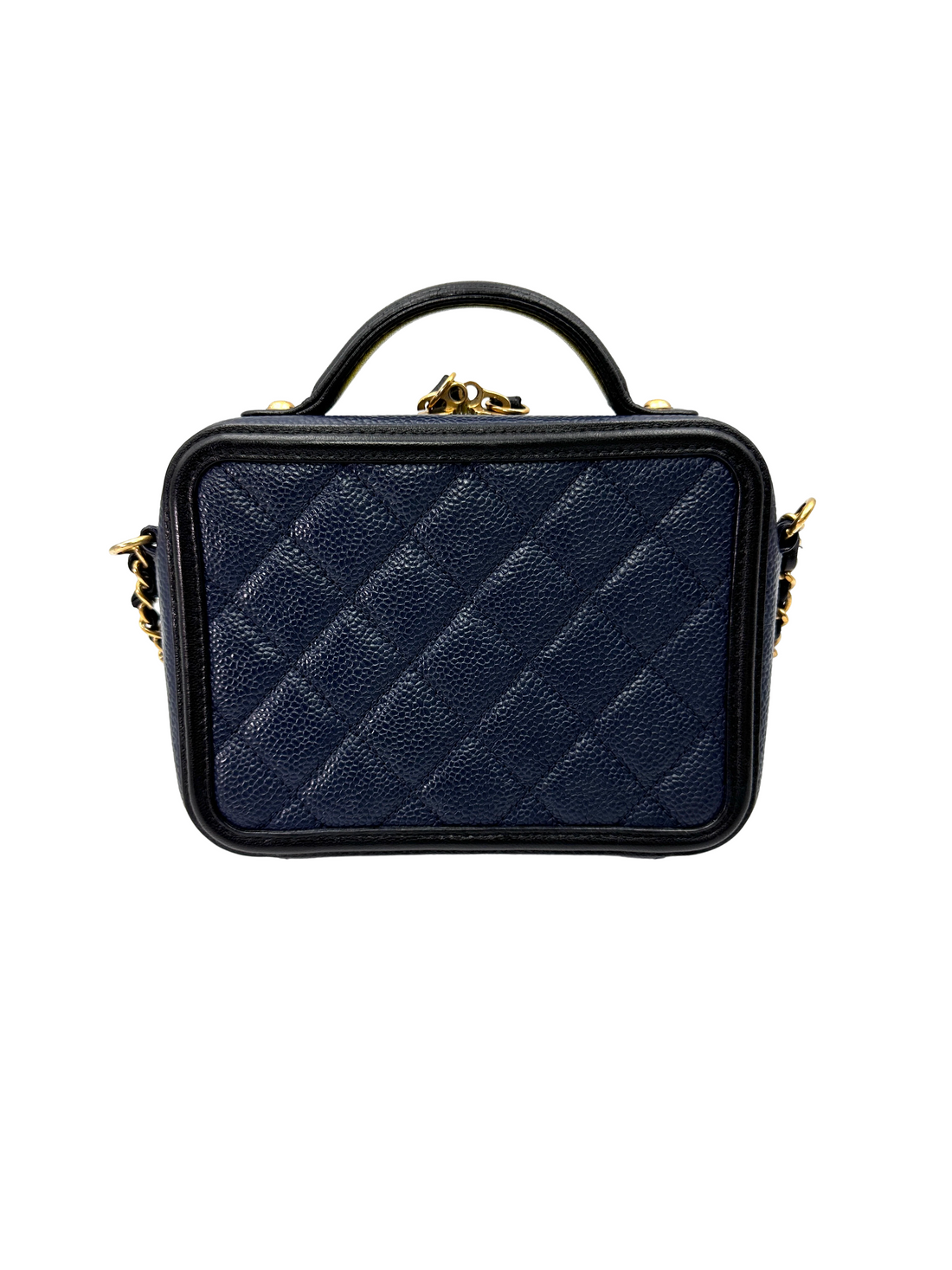 Chanel CC Filigree Navy Quilted Leather Top Handle Vanity Case(23***13) CC2423