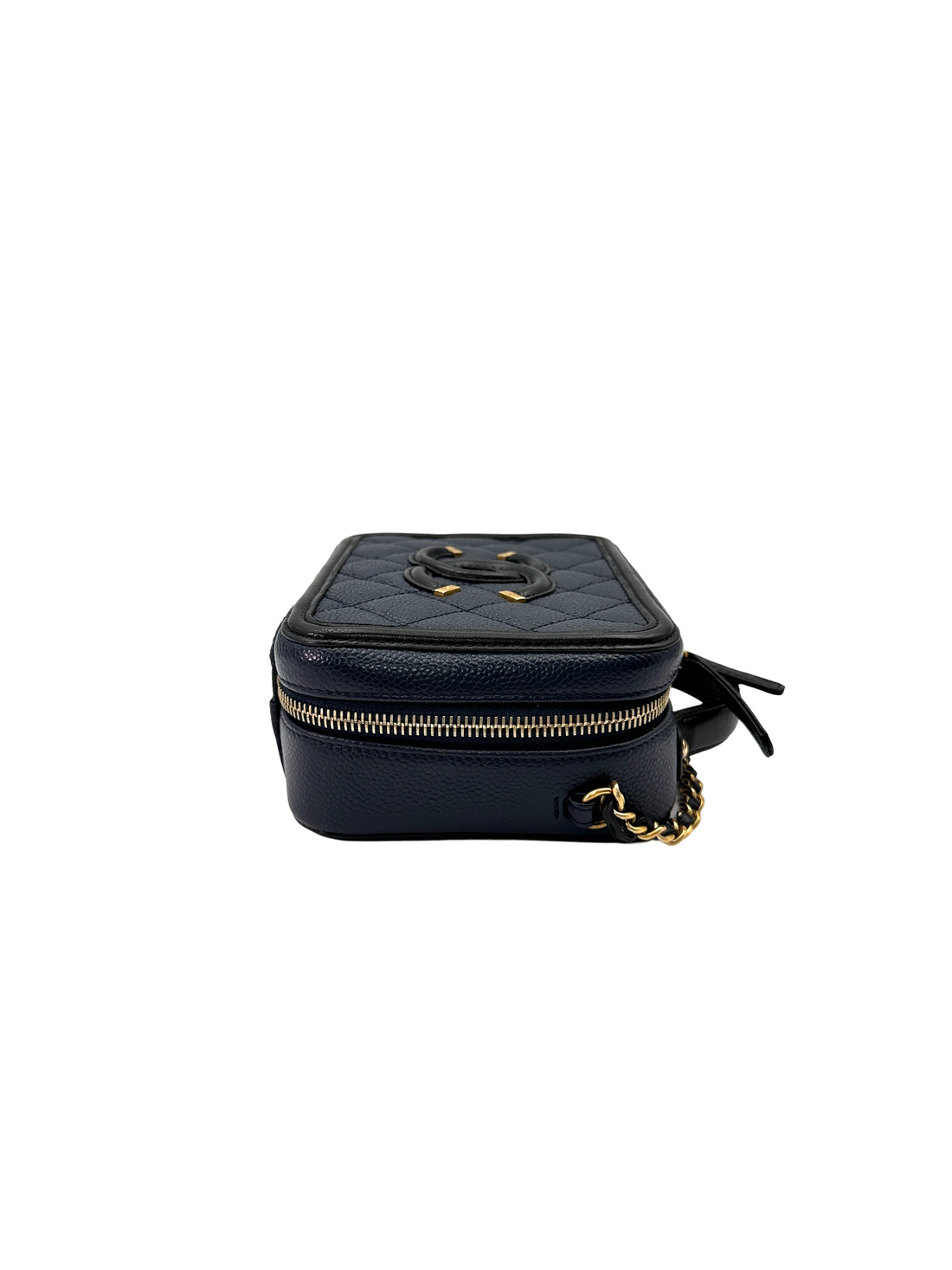 Chanel CC Filigree Navy Quilted Leather Top Handle Vanity Case(23***13) CC2423