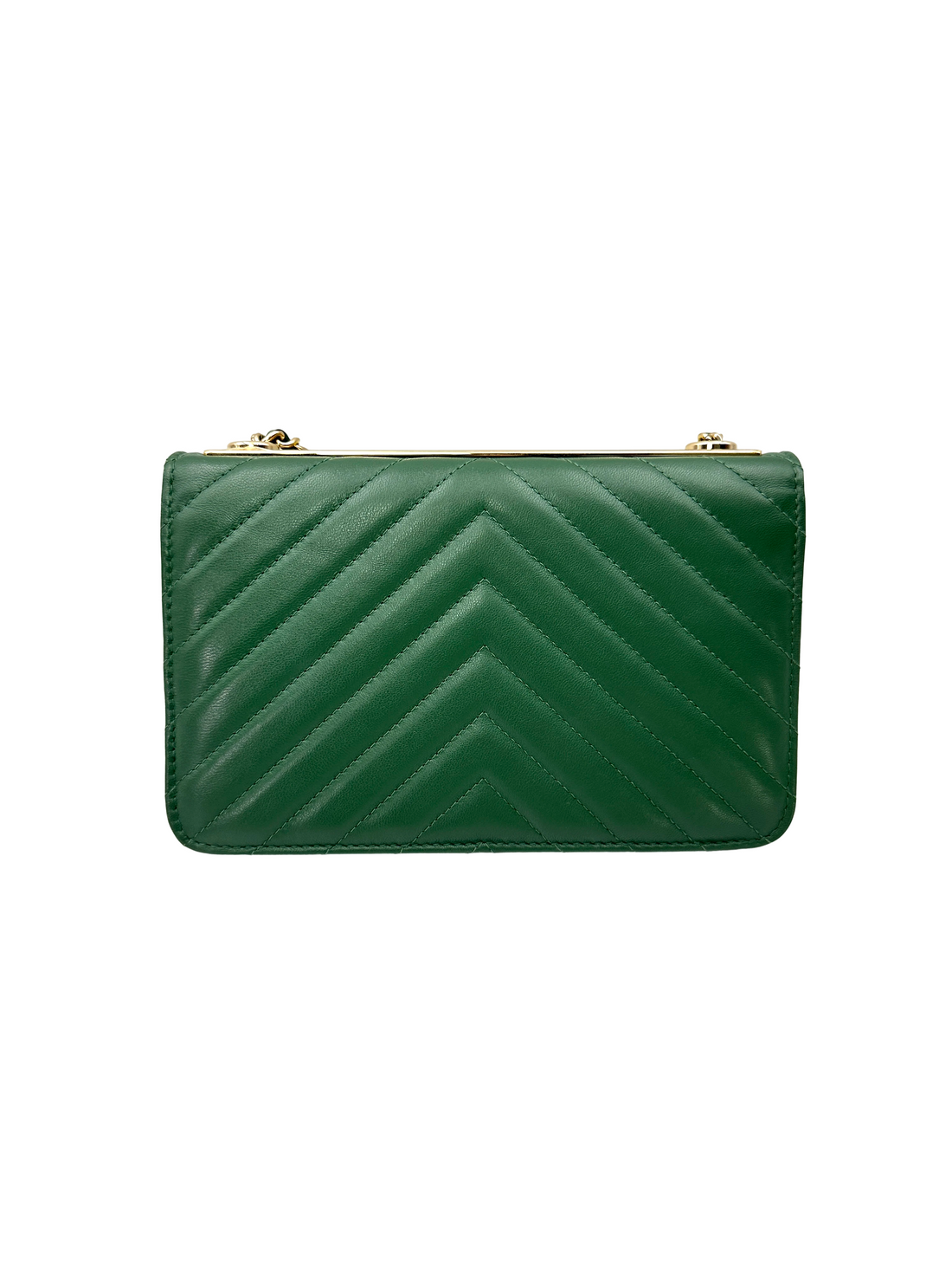 Chanel Green Chevron Quilted Leather Wallet On Chain(28***96) IRIS261