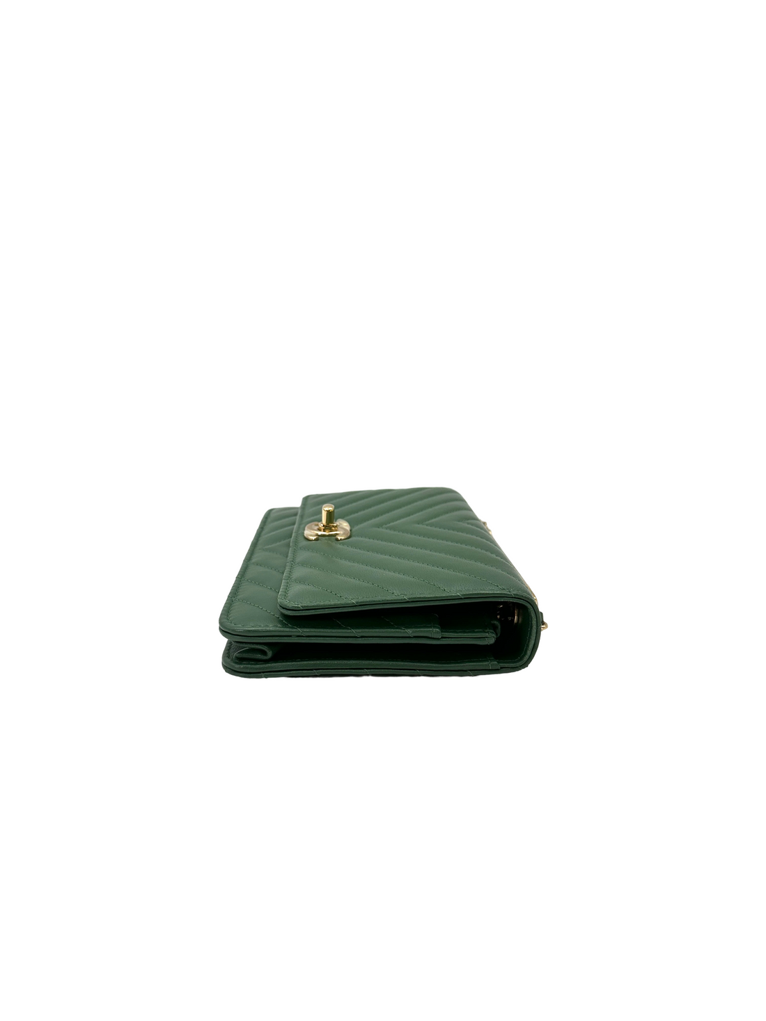 Chanel Green Chevron Quilted Leather Wallet On Chain(28***96) IRIS261