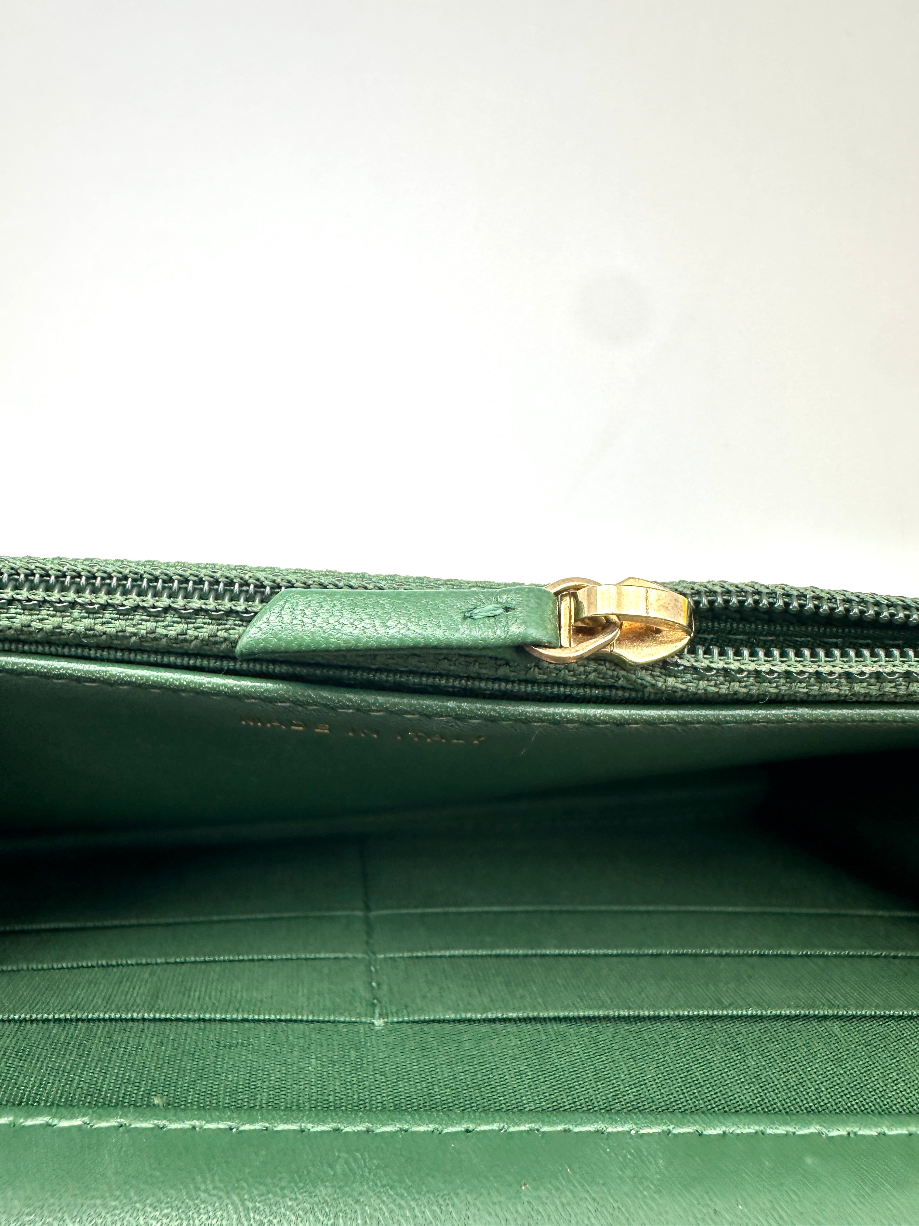 Chanel Green Chevron Quilted Leather Wallet On Chain(28***96) IRIS261