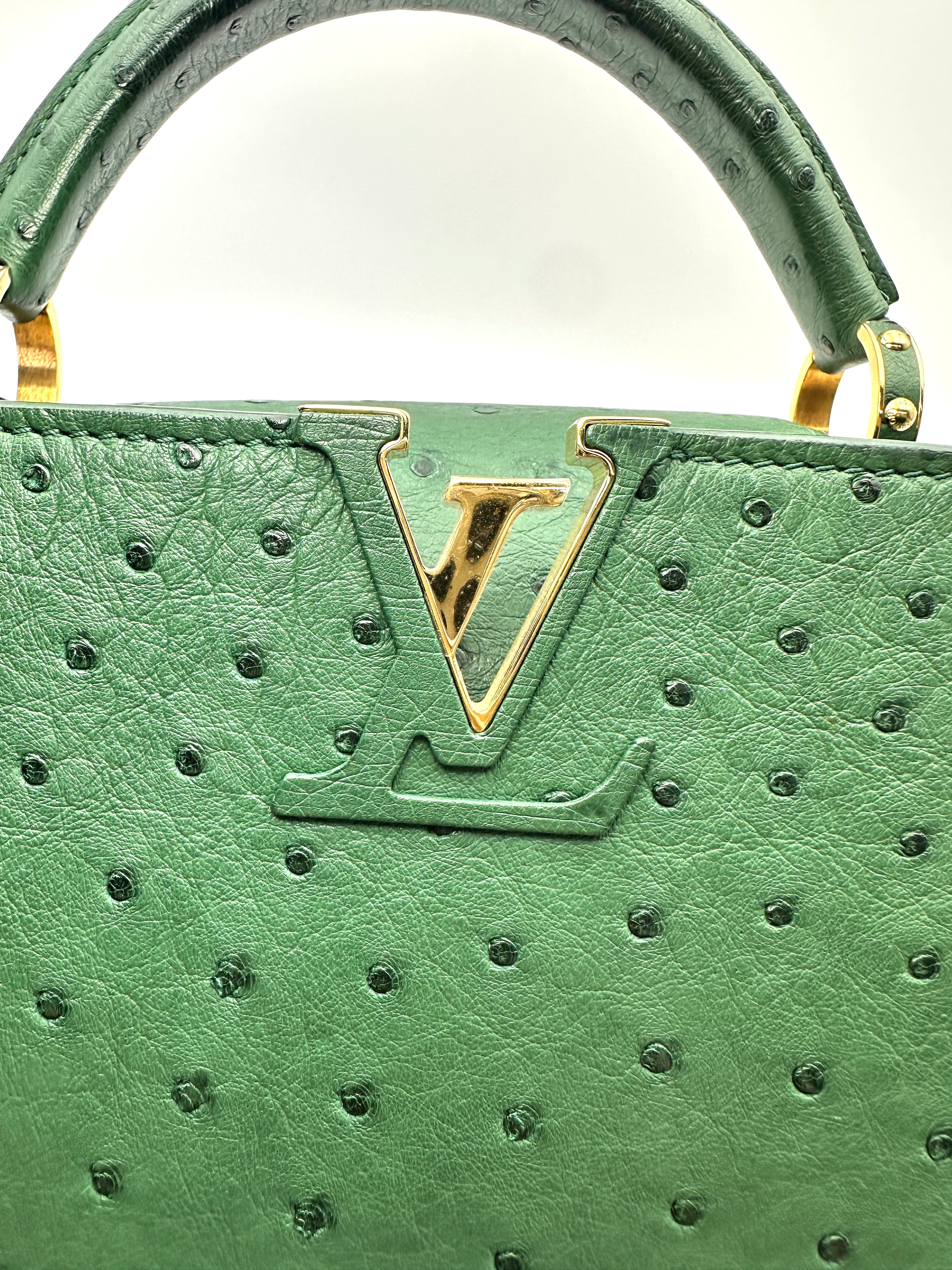Louis Vuitton Capucines BB Green Ostrich Leather Handle Bag LV3250