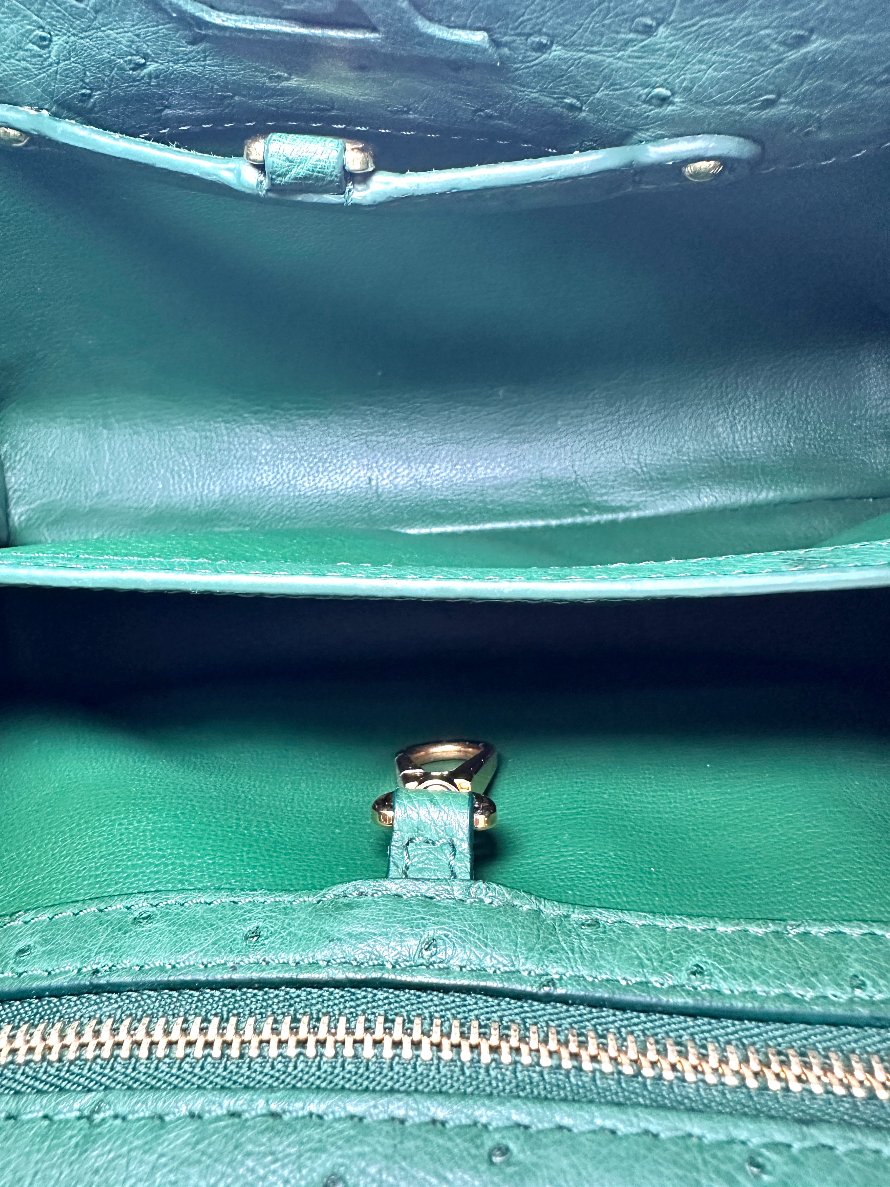 Louis Vuitton Capucines BB Green Ostrich Leather Handle Bag LV3250