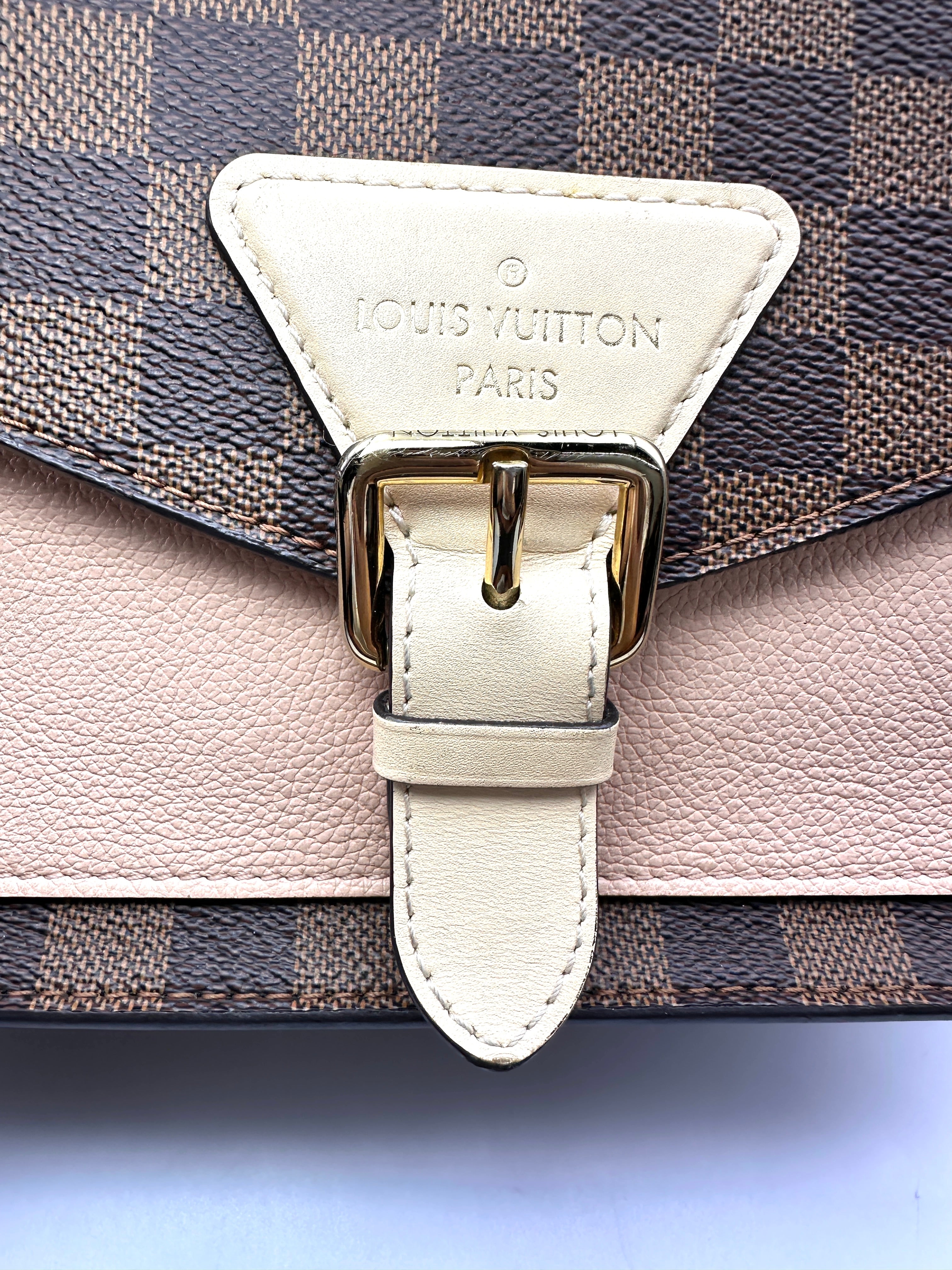 Louis Vuitton Beaumarchais Damier Ebene & Beige Leather Handle Bag LV3209