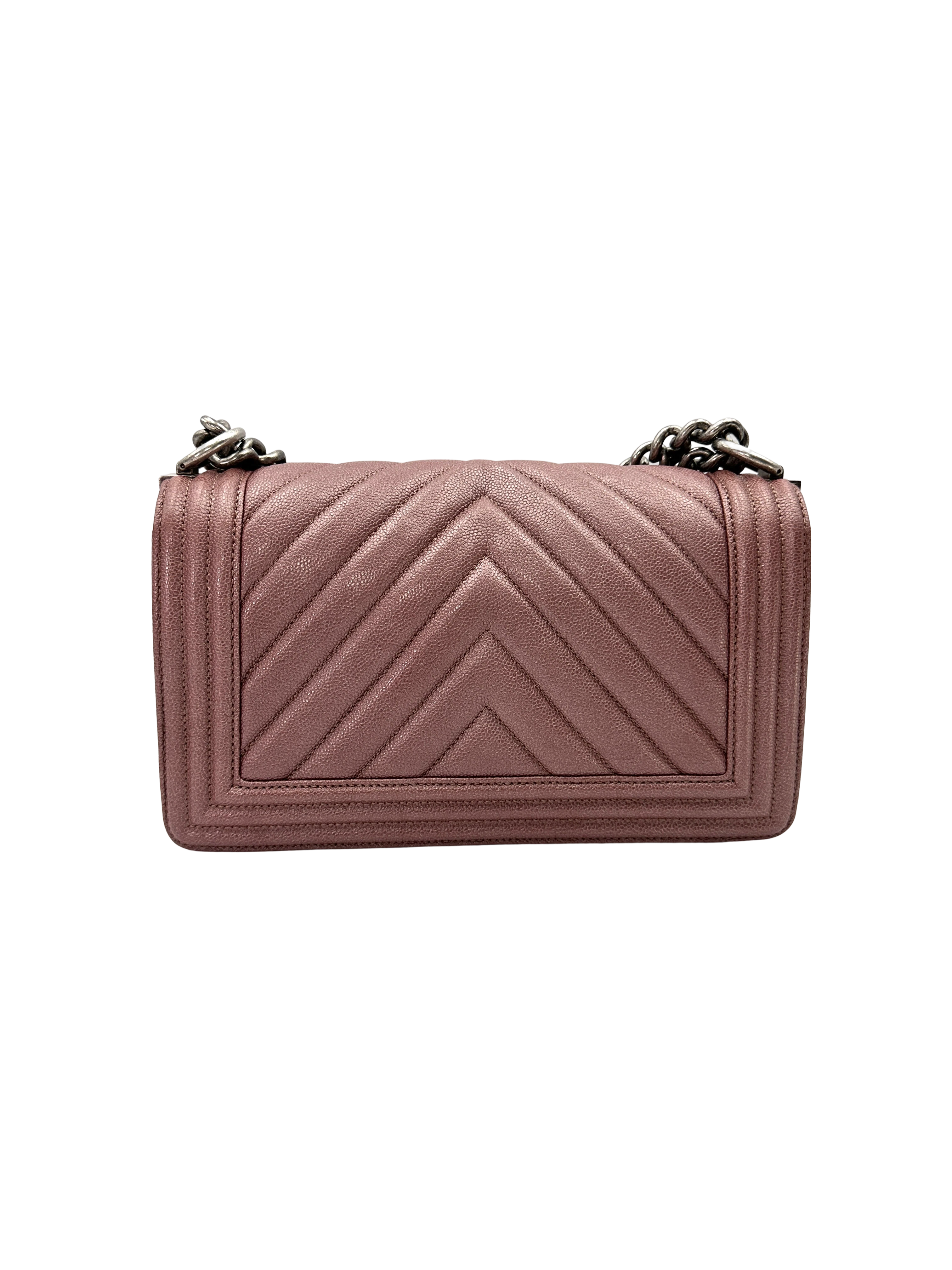 Chanel LeBoy Pink Chevron Quilted Leather Flap Bag With Silver Buckle(26***76) CC2435