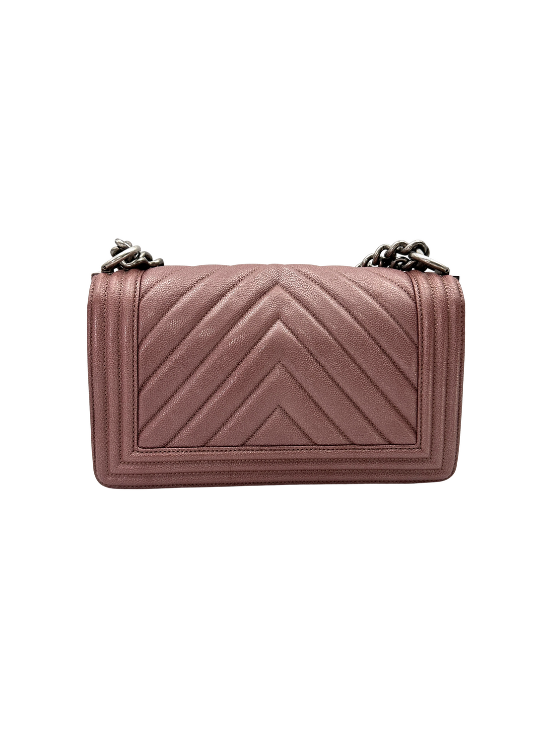 Chanel LeBoy Pink Chevron Quilted Leather Flap Bag With Silver Buckle(26***76) CC2435