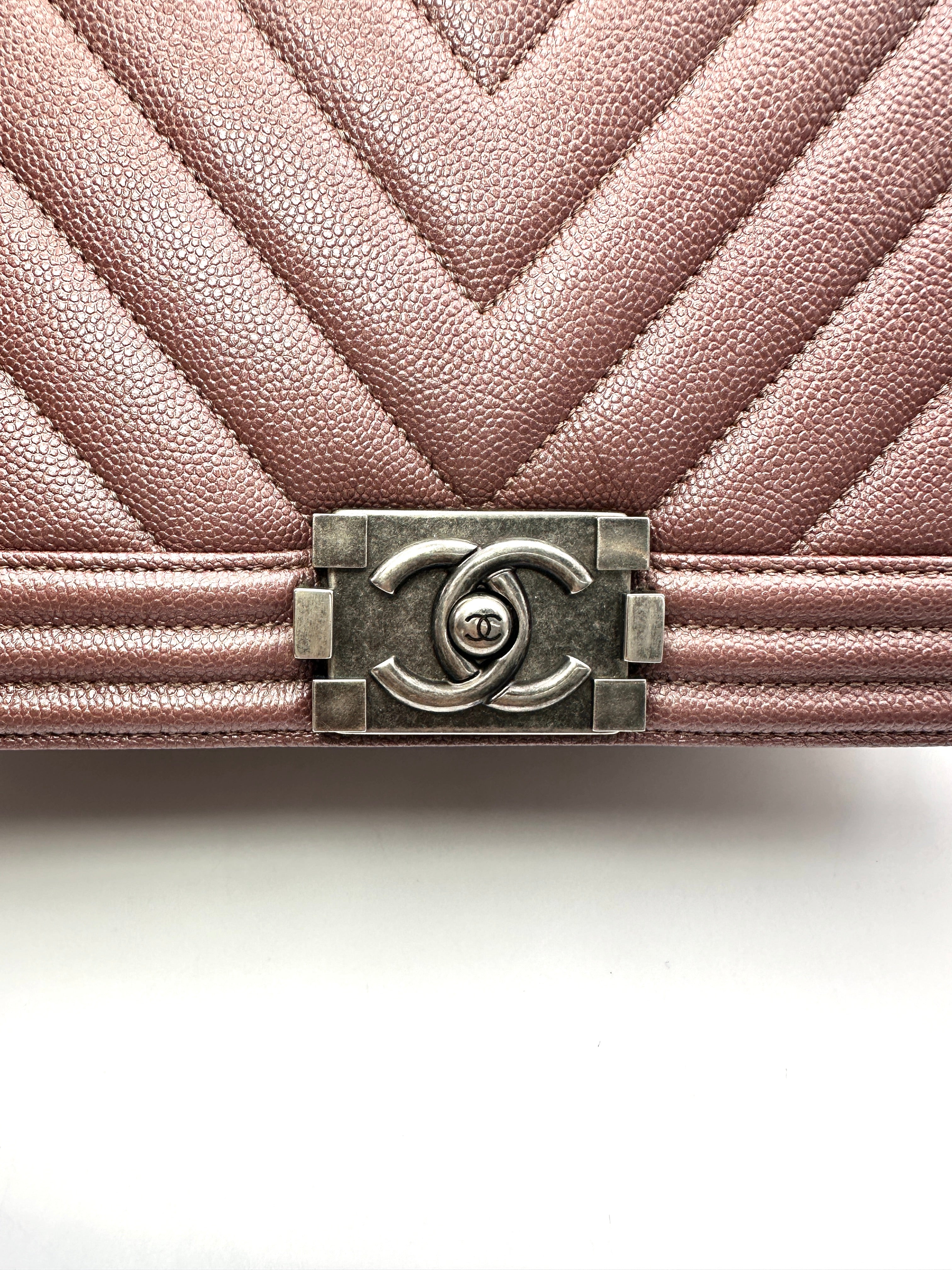 Chanel LeBoy Pink Chevron Quilted Leather Flap Bag With Silver Buckle(26***76) CC2435