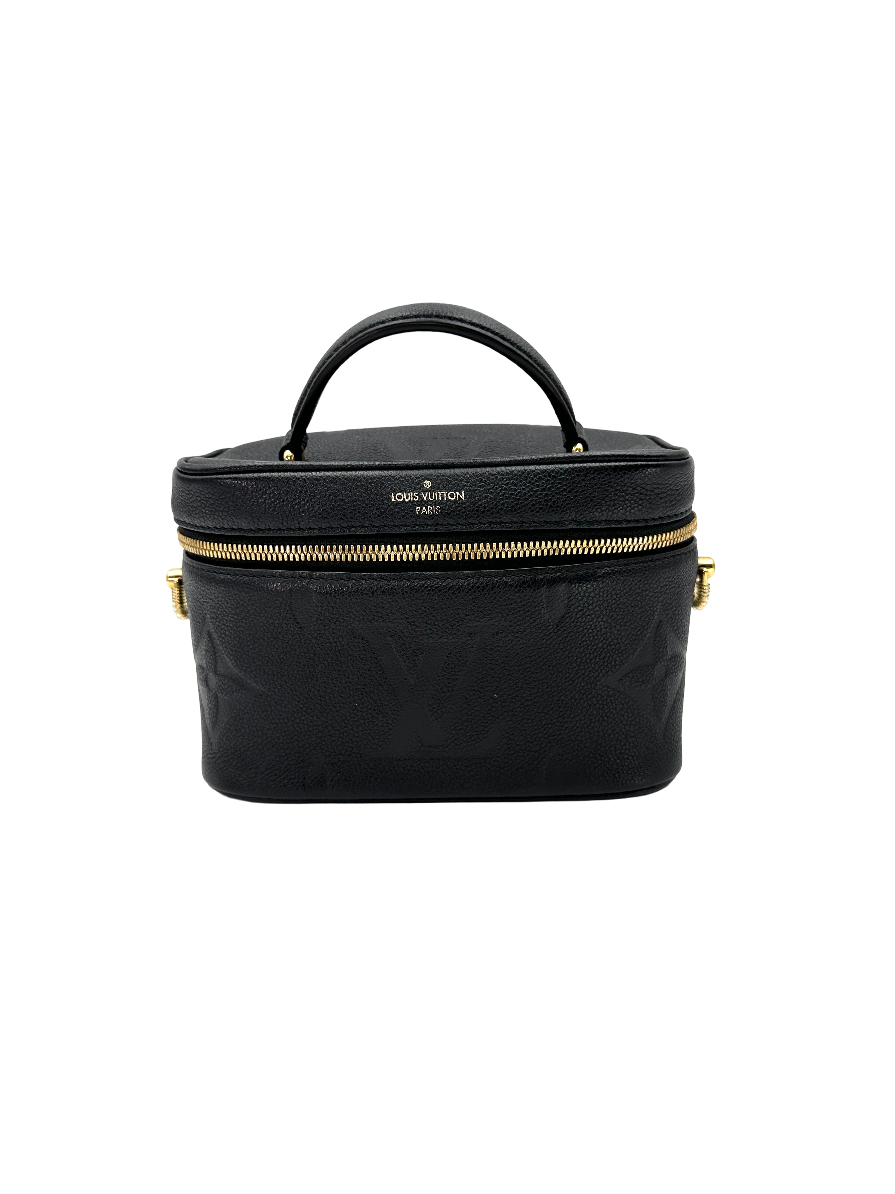 Louis Vuitton Vanity PM Black Monogram Empreinte Leather Handle Bag LV3207