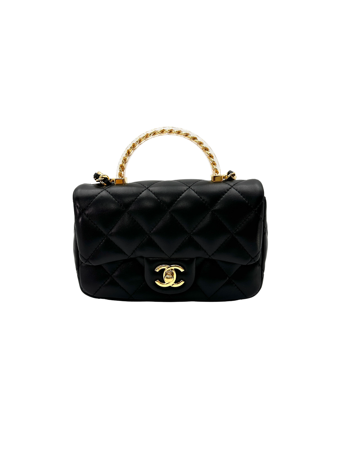 Chanel 24S Black Quilted Leather Handle Bag With Gold Hardware(N9***98) IRIS262